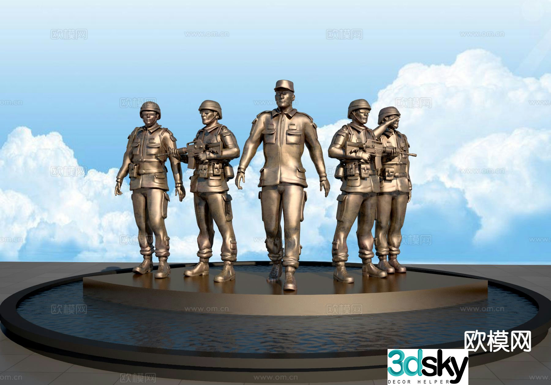 Modern soldier sculpture landscape 3d model