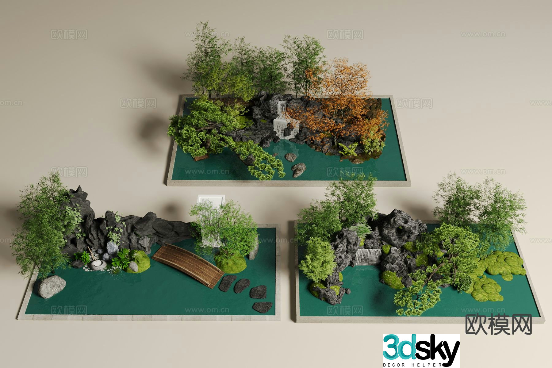 Chinese rockery landscape courtyard landscape sketch 3D model