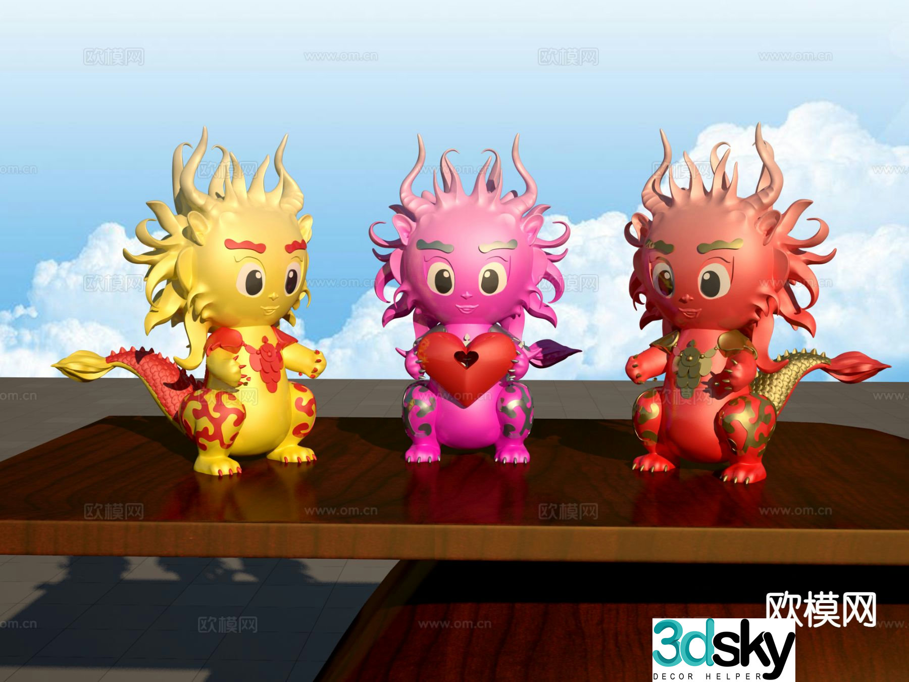 Little Dragon Fashionable Toy Sculpture Doll Cartoon Ornament 3D Model