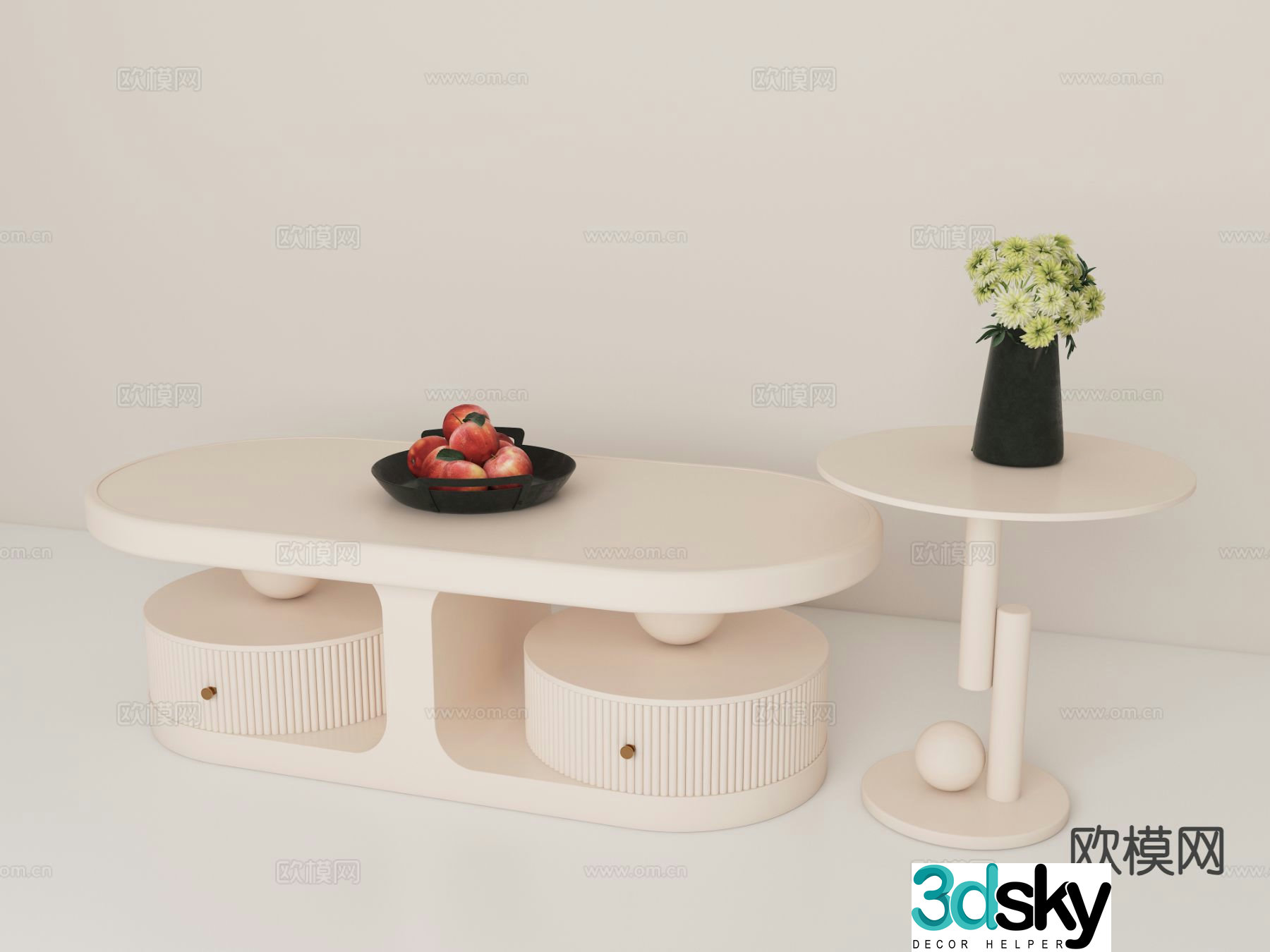 Cream style coffee table mother-in-law coffee table 3d model