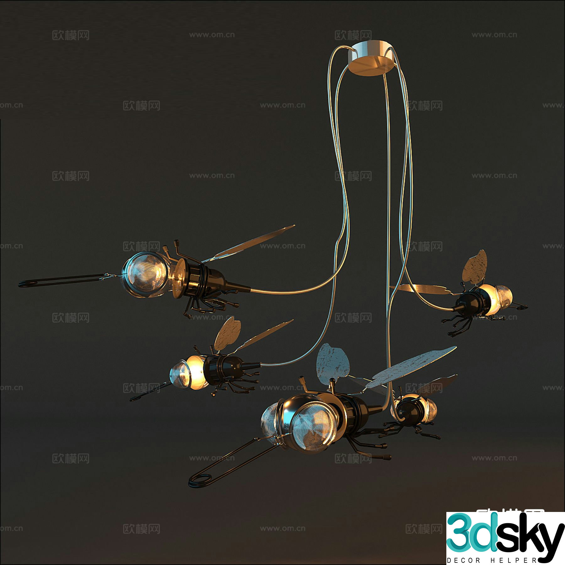 Industrial style chandelier restaurant chandelier 3d model