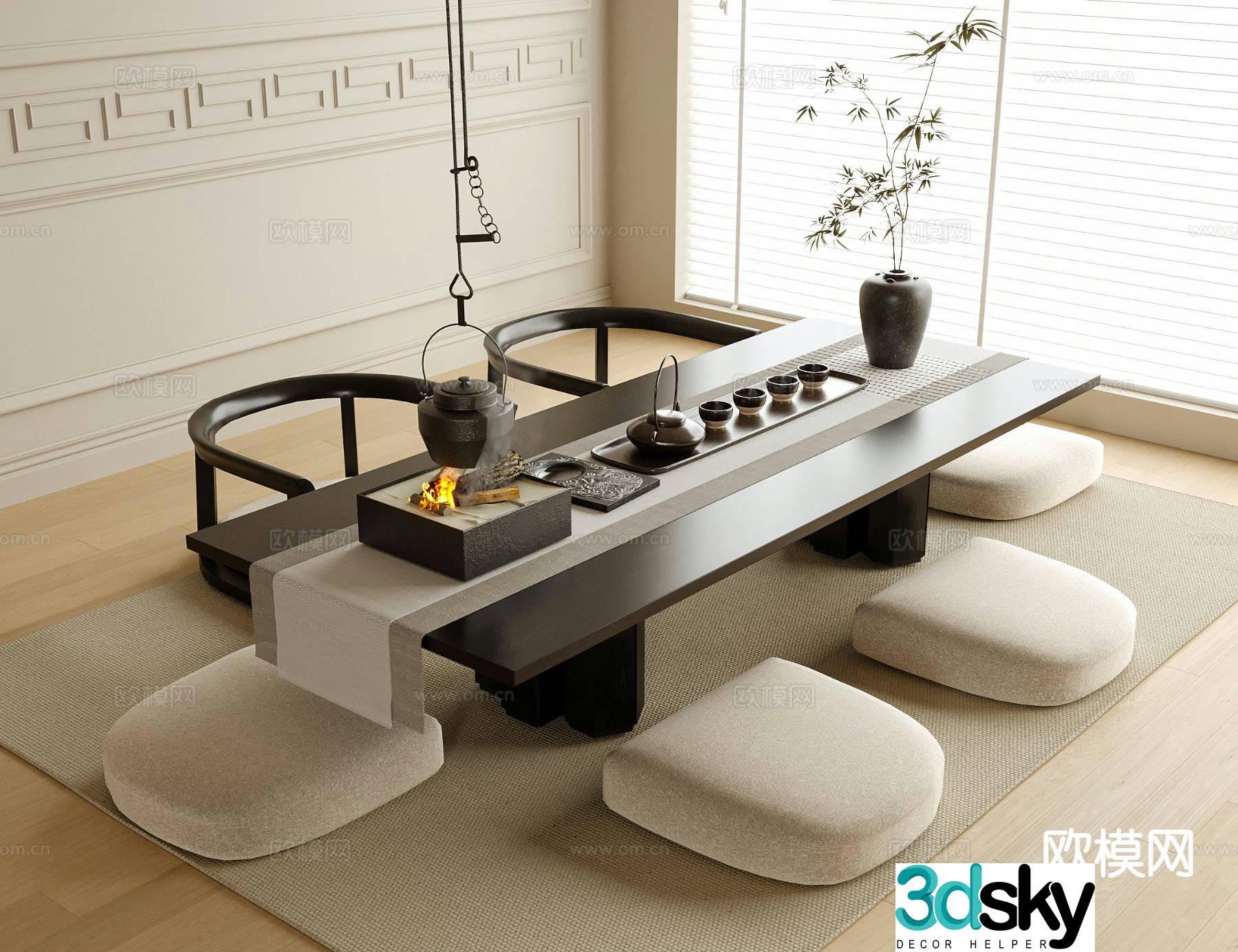 New Chinese style tea table tatami tea table 3d model