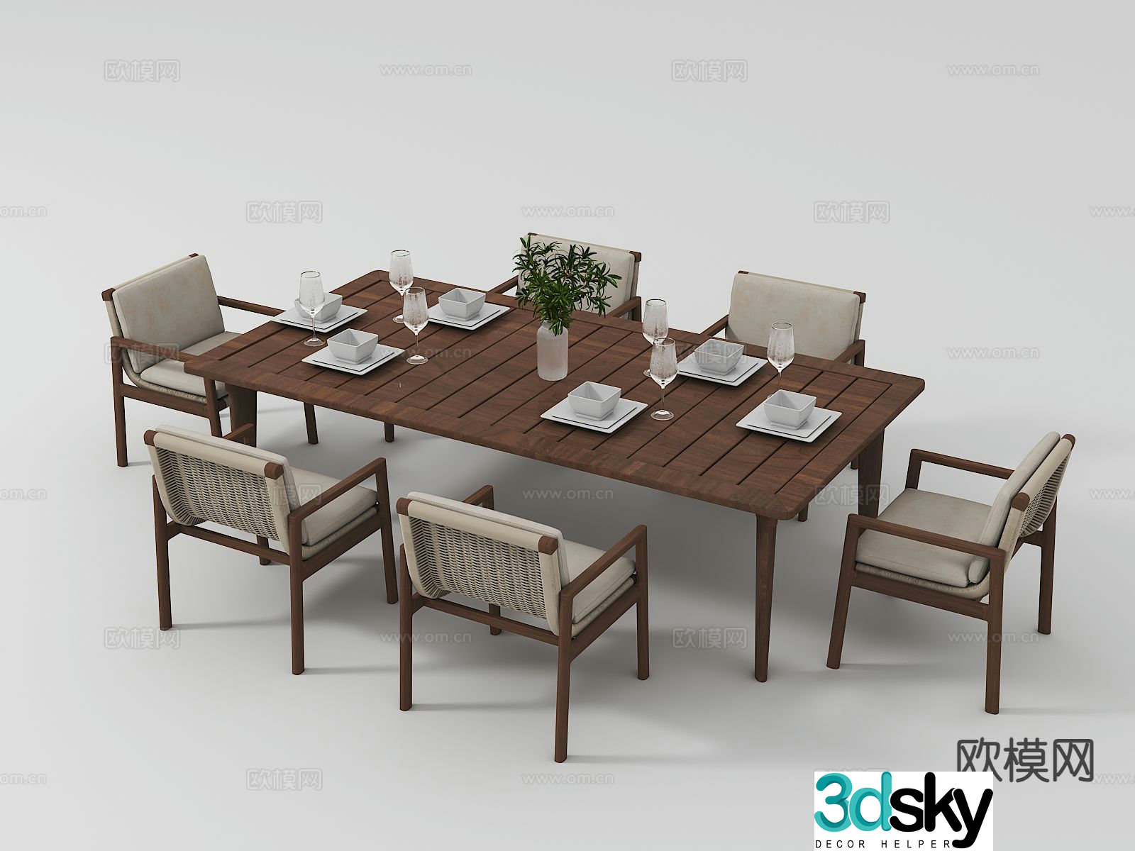 Wabi-sabi dining table and chairs strip dining table 3d model