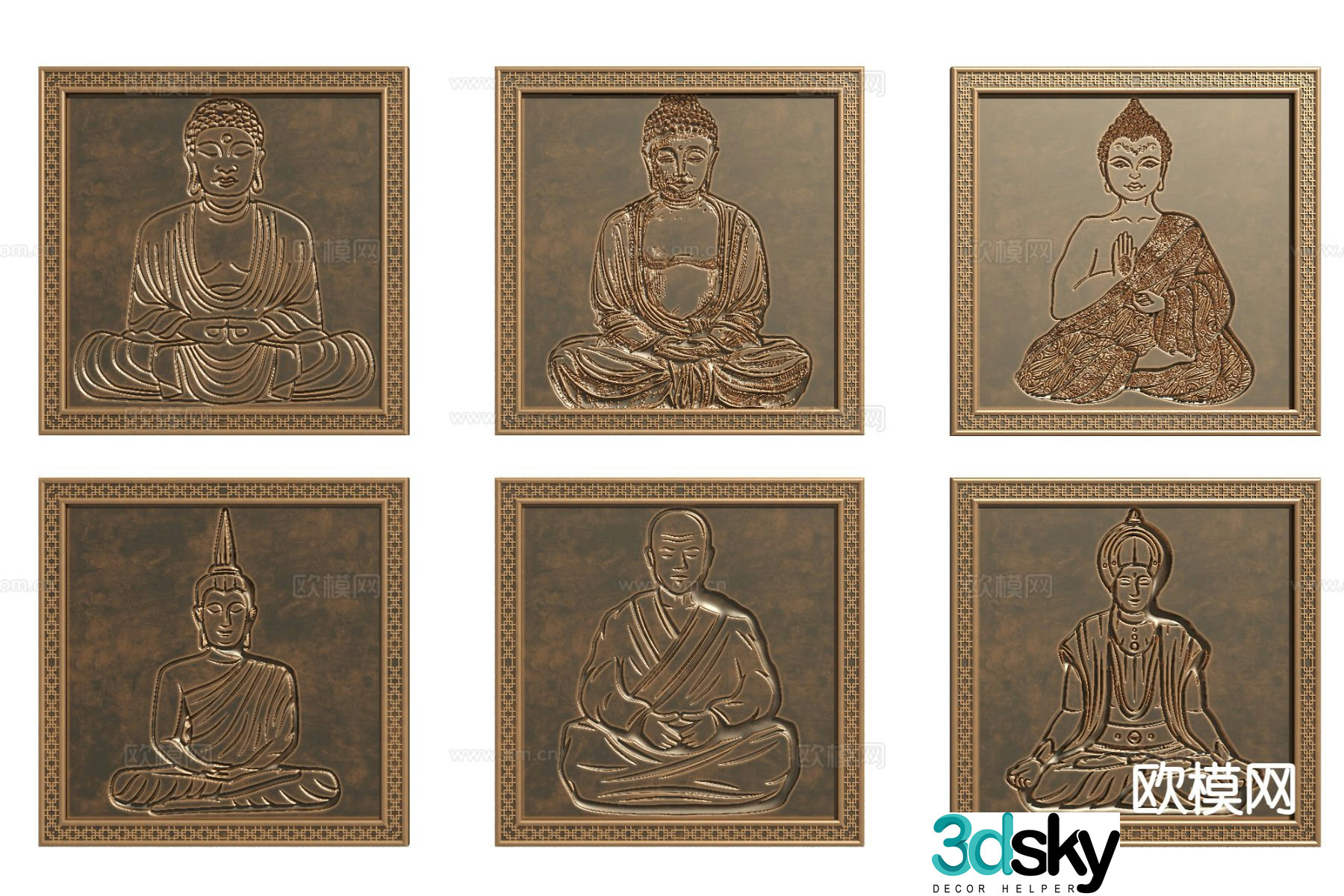 Copper plate carving relief carving 3d model