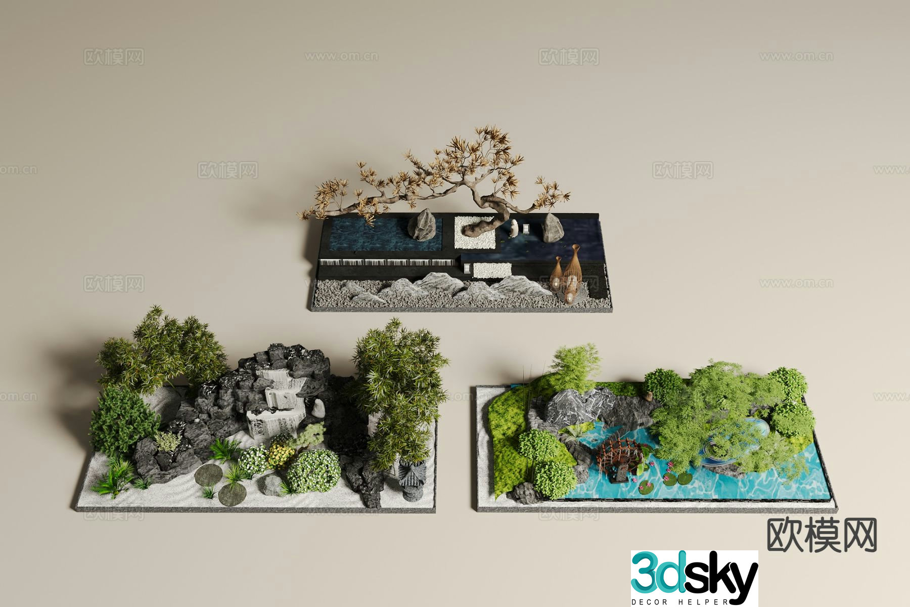 Rockery waterscape courtyard landscape sketch 3D model