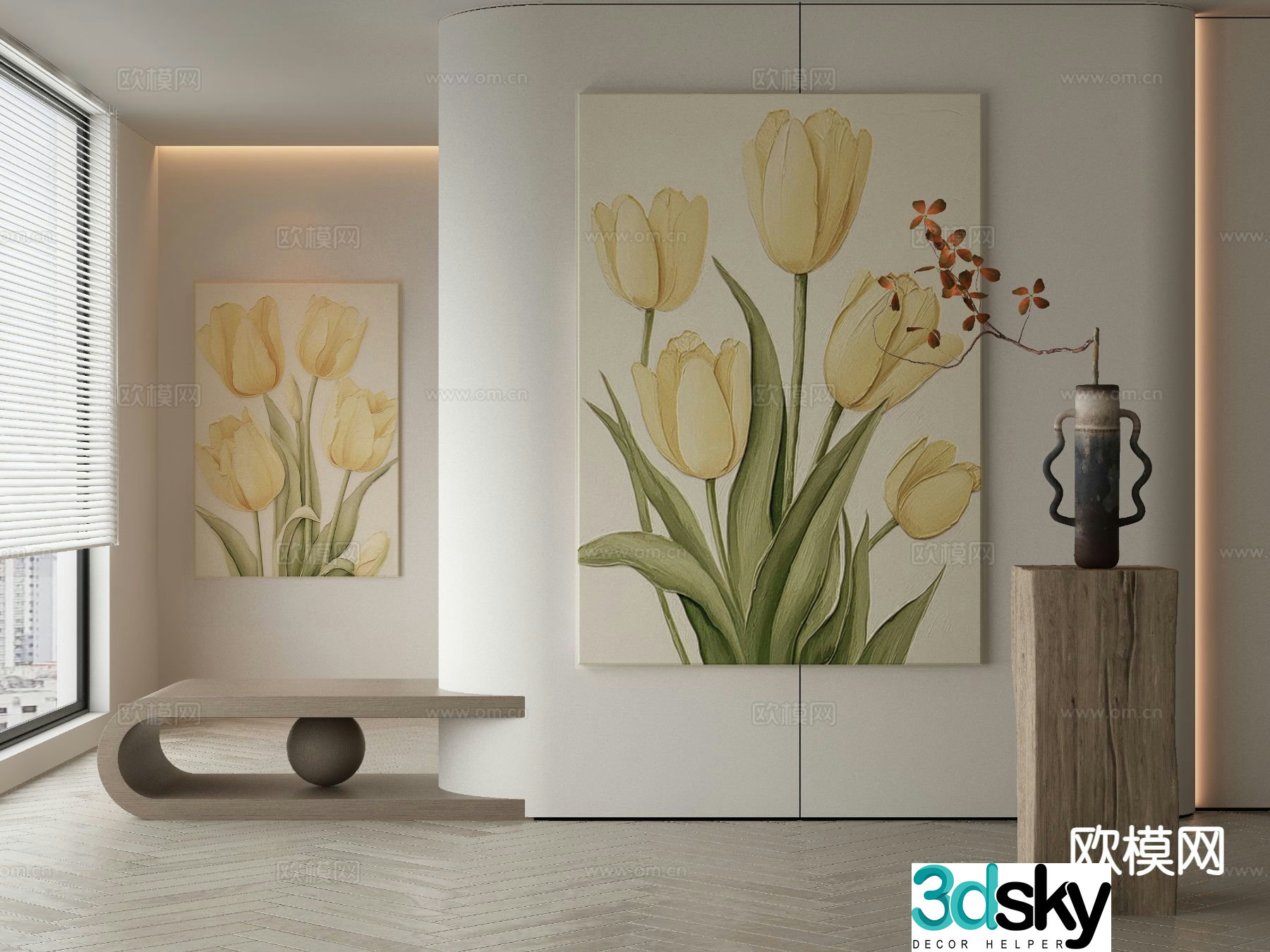 Wabi-sabi oil painting flower painting decorative painting 3d model