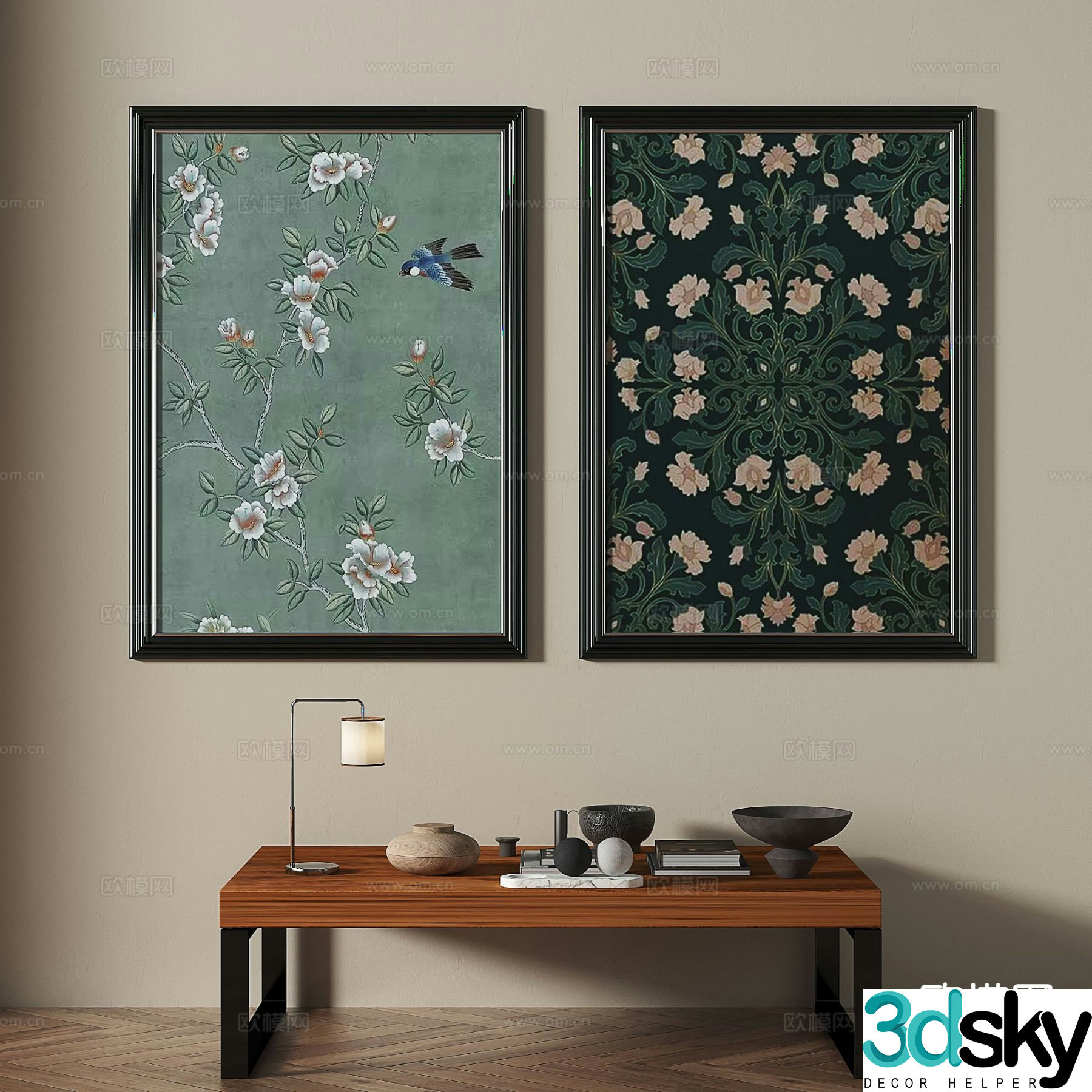 French retro painting flower hanging painting floral decorative painting 3d model