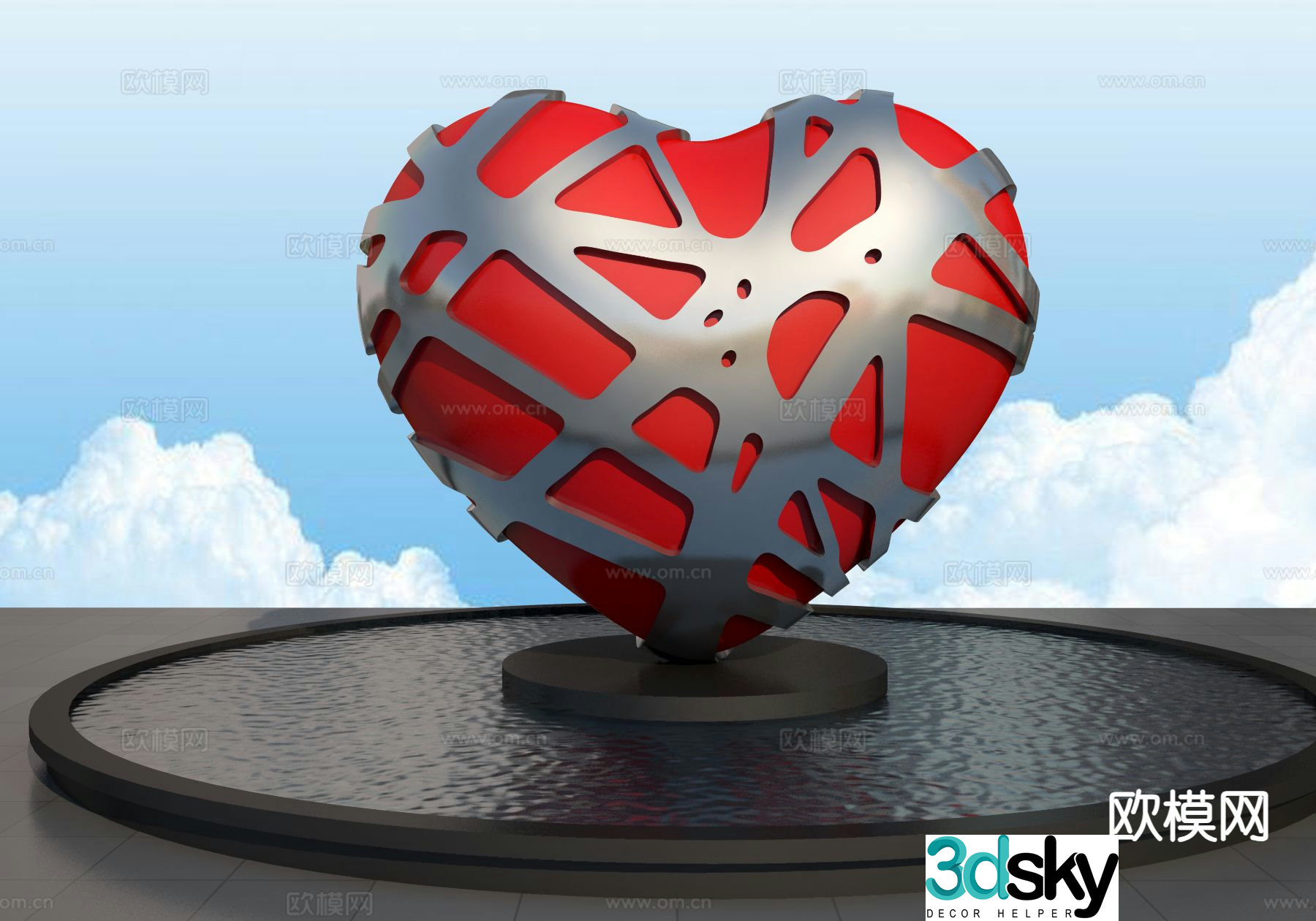 Peach Heart Sculpture Landscape Sculpture 3D Model