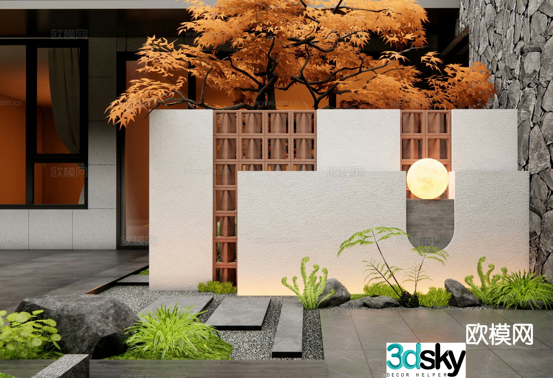 Courtyard landscape wall Entrance landscape wall 3D model