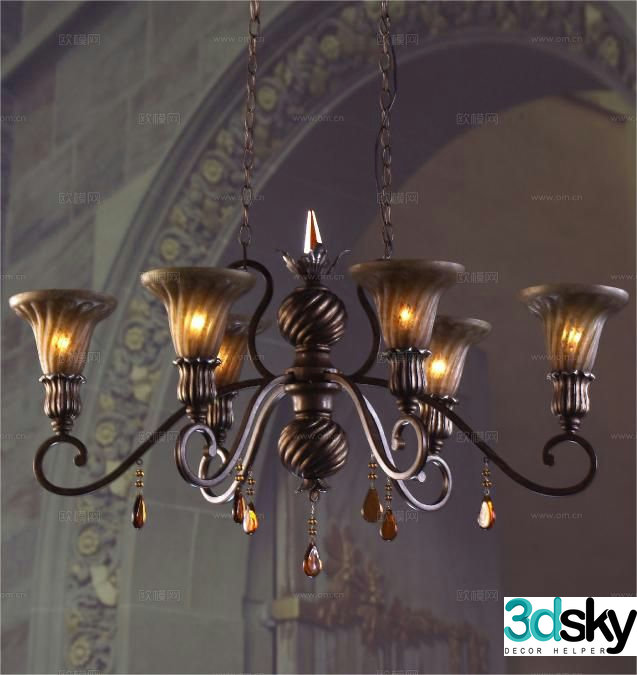 European style chandelier multi-head chandelier 3d model
