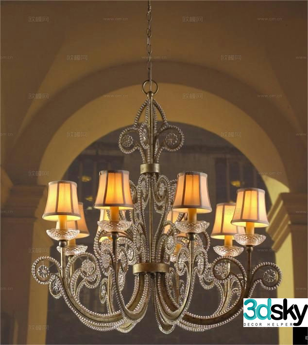 European style multi-head chandelier crystal chandelier 3d model