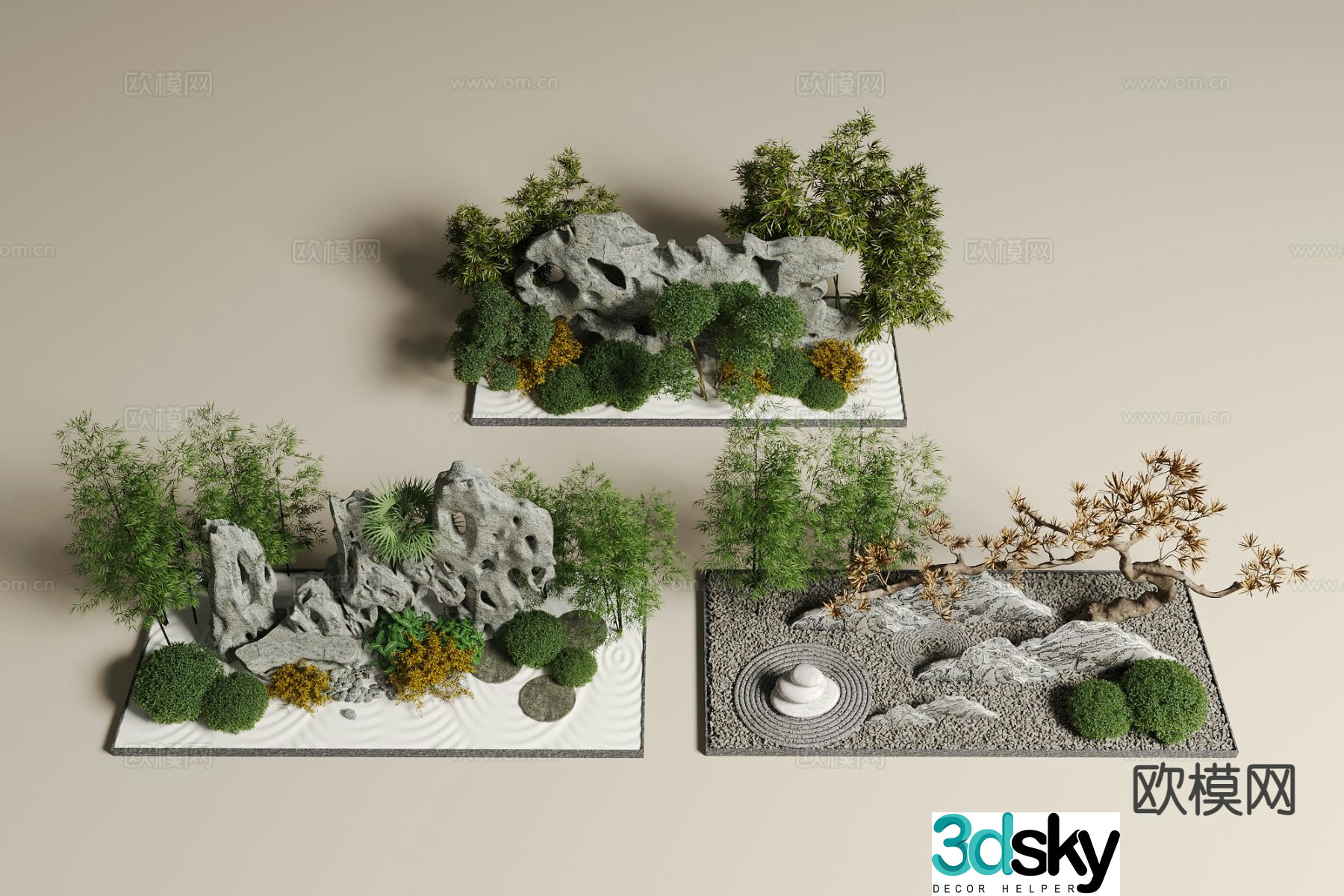 Rockery waterscape courtyard landscape sketch 3D model
