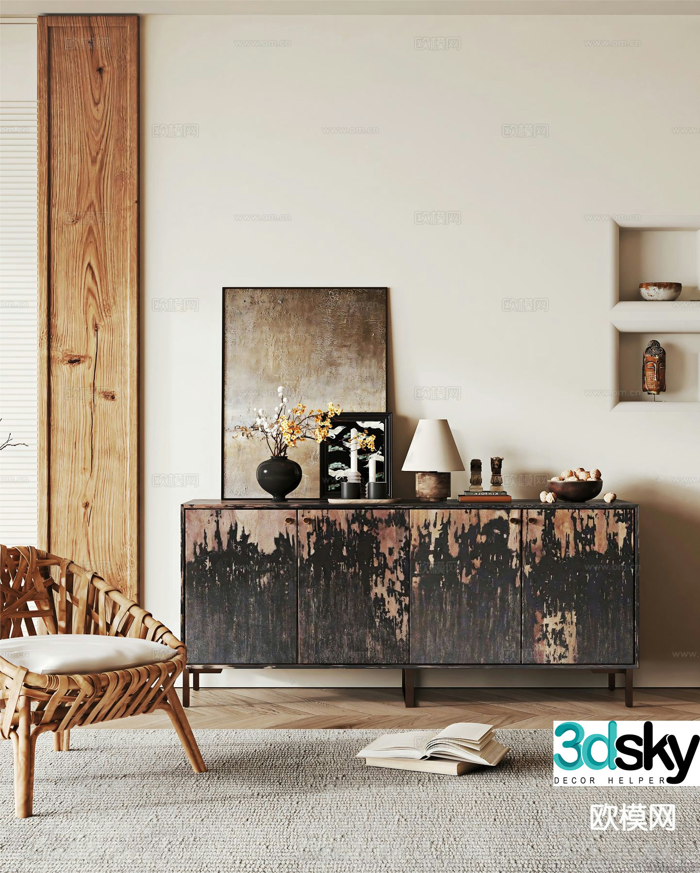 Wabi-sabi entrance cabinet side cabinet 3D model