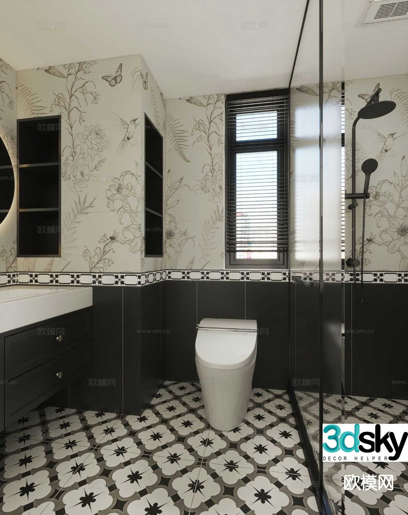 French retro style bathroom bathroom 3d model
