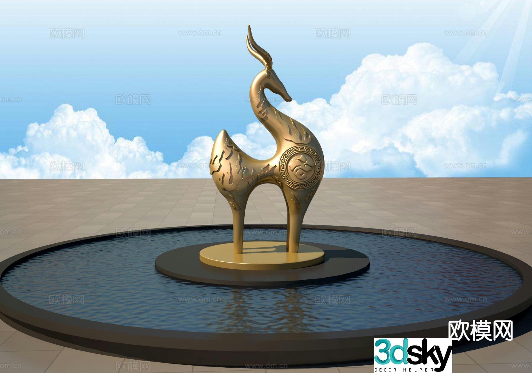 Deer sculpture landscape sculpture 3d model