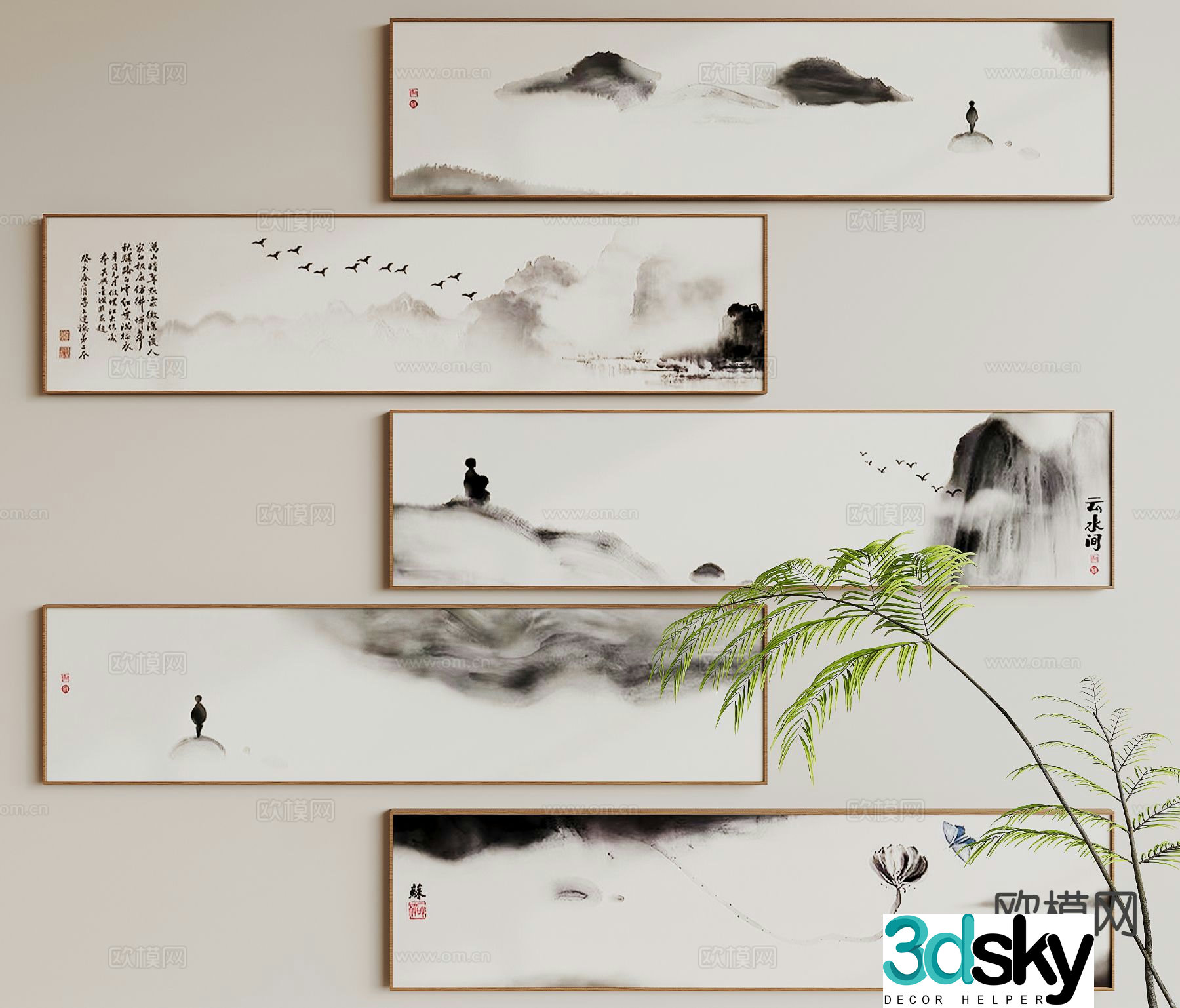 New Chinese Zen hanging painting ink painting decorative painting 3D model