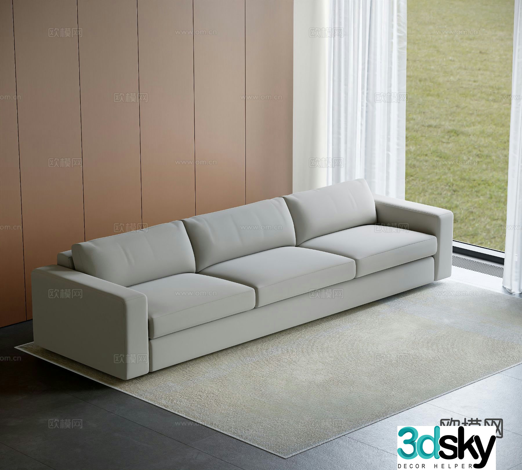Nordic three-seat sofa 3d model