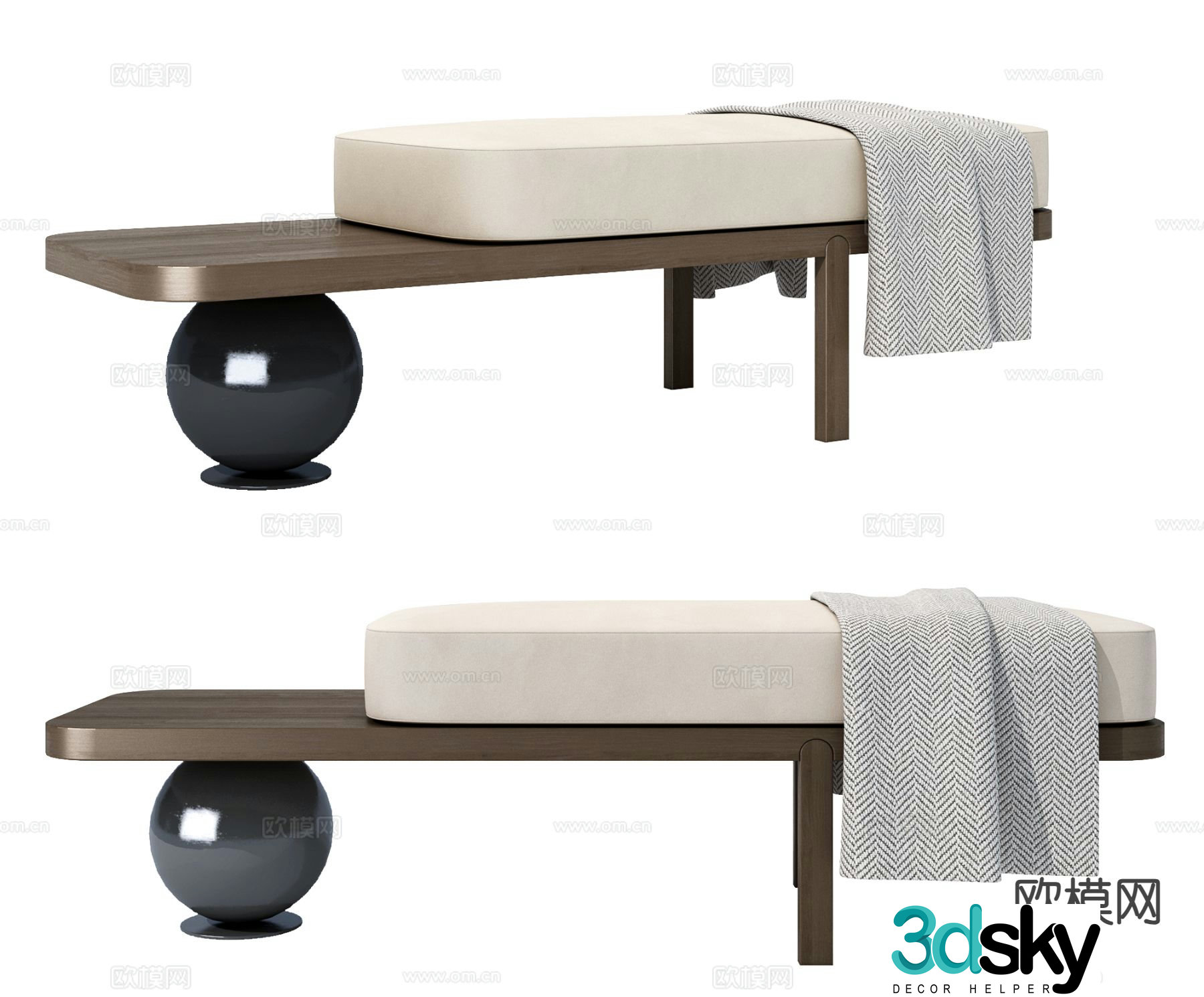 Wabi-sabi style bench bed end stool shoe changing stool couch 3D model