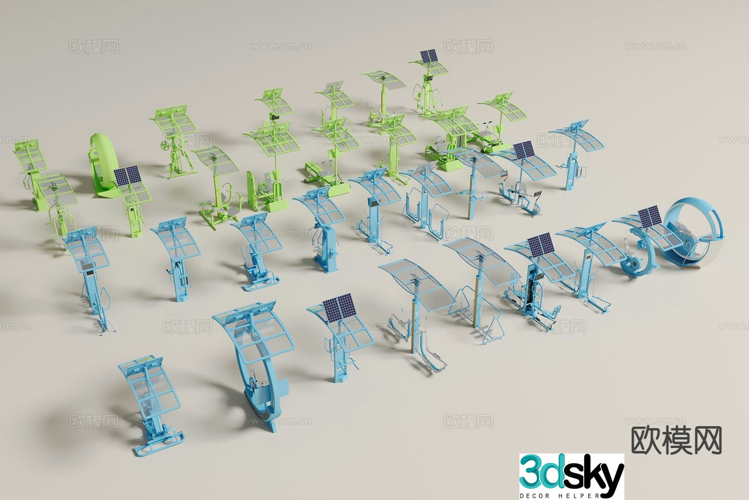 Solar fitness equipment, smart station, smart fitness 3D model