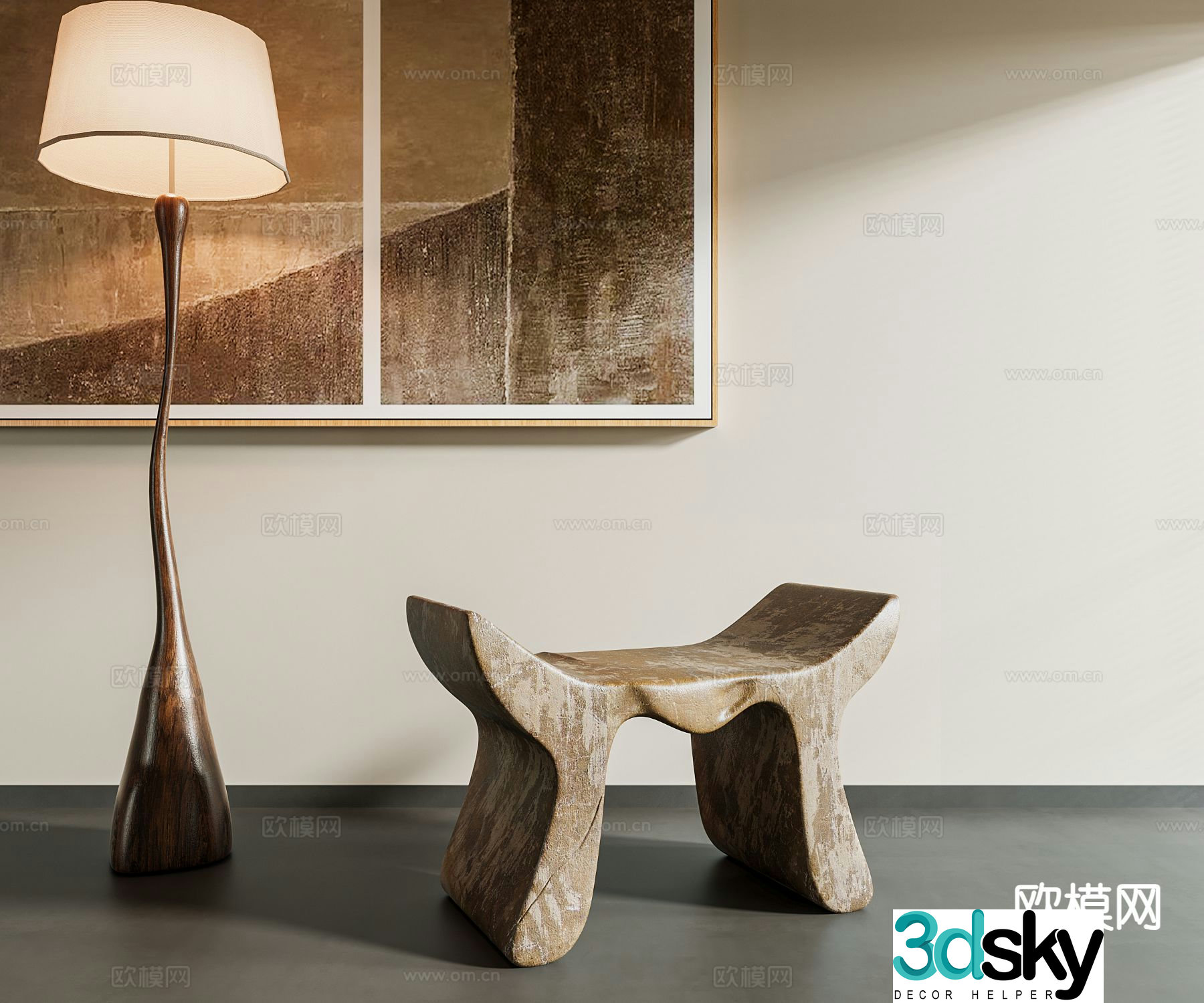 Wabi-sabi stool low stool shoe changing stool 3D model