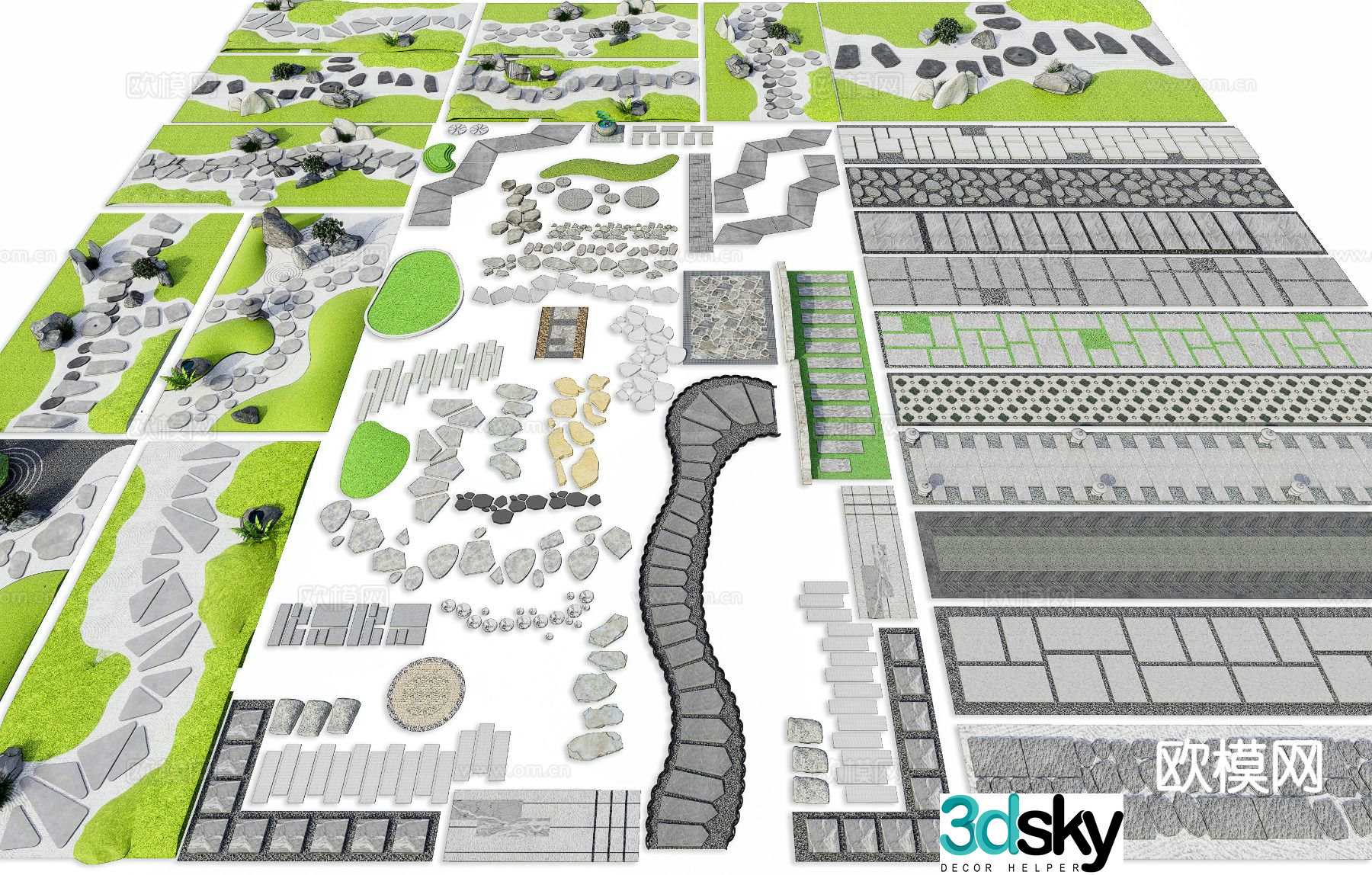 New Chinese style Tingbu micro terrain garden road paving 3D model