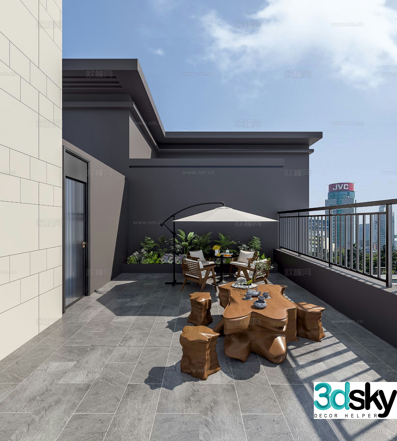 Modern roof garden terrace 3d model