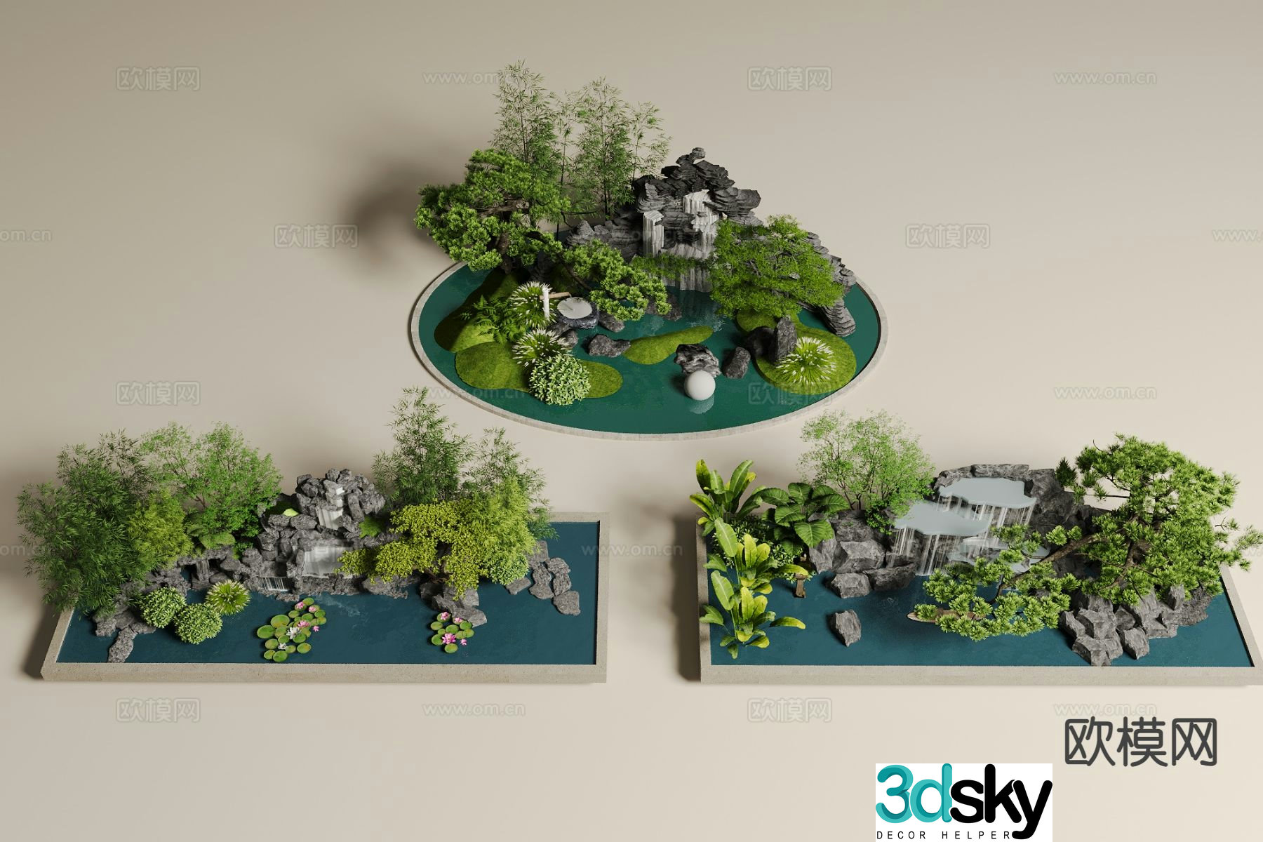 Chinese rockery waterscape courtyard landscape sketch 3D model