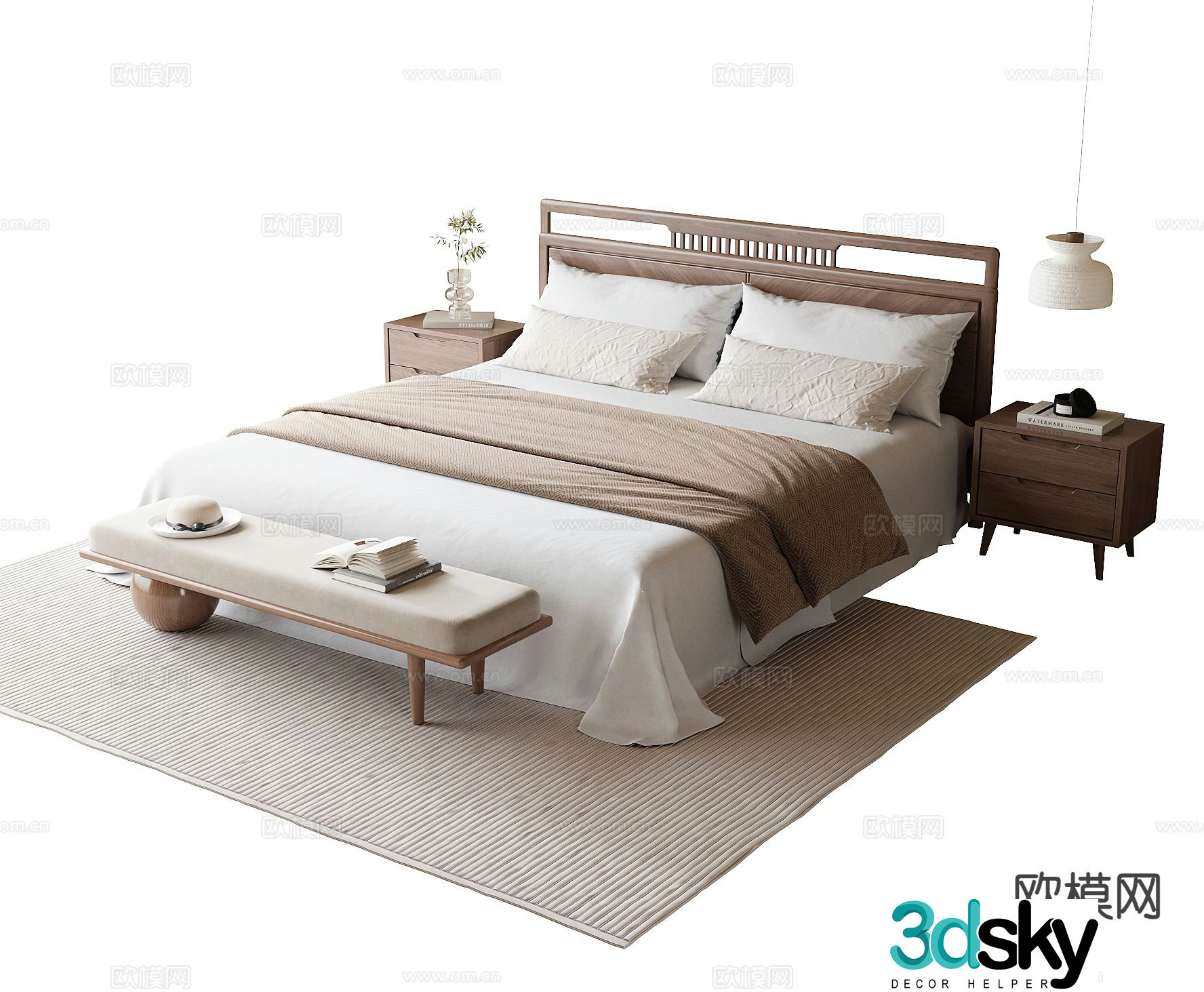 Wabi-sabi double bed 3d model