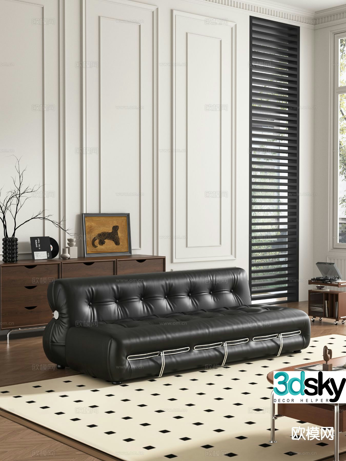 Three seater sofa leather sofa 3d model