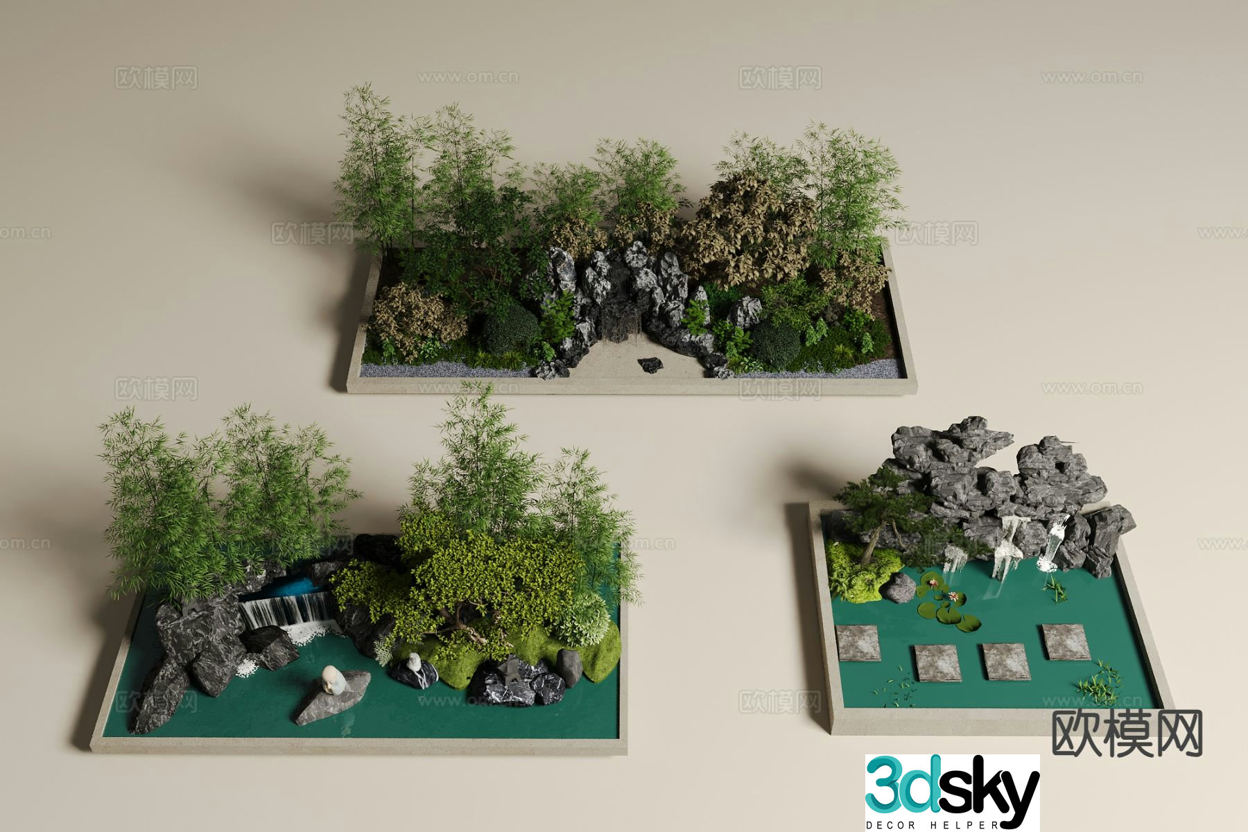 Chinese rockery waterscape courtyard landscape sketch 3D model