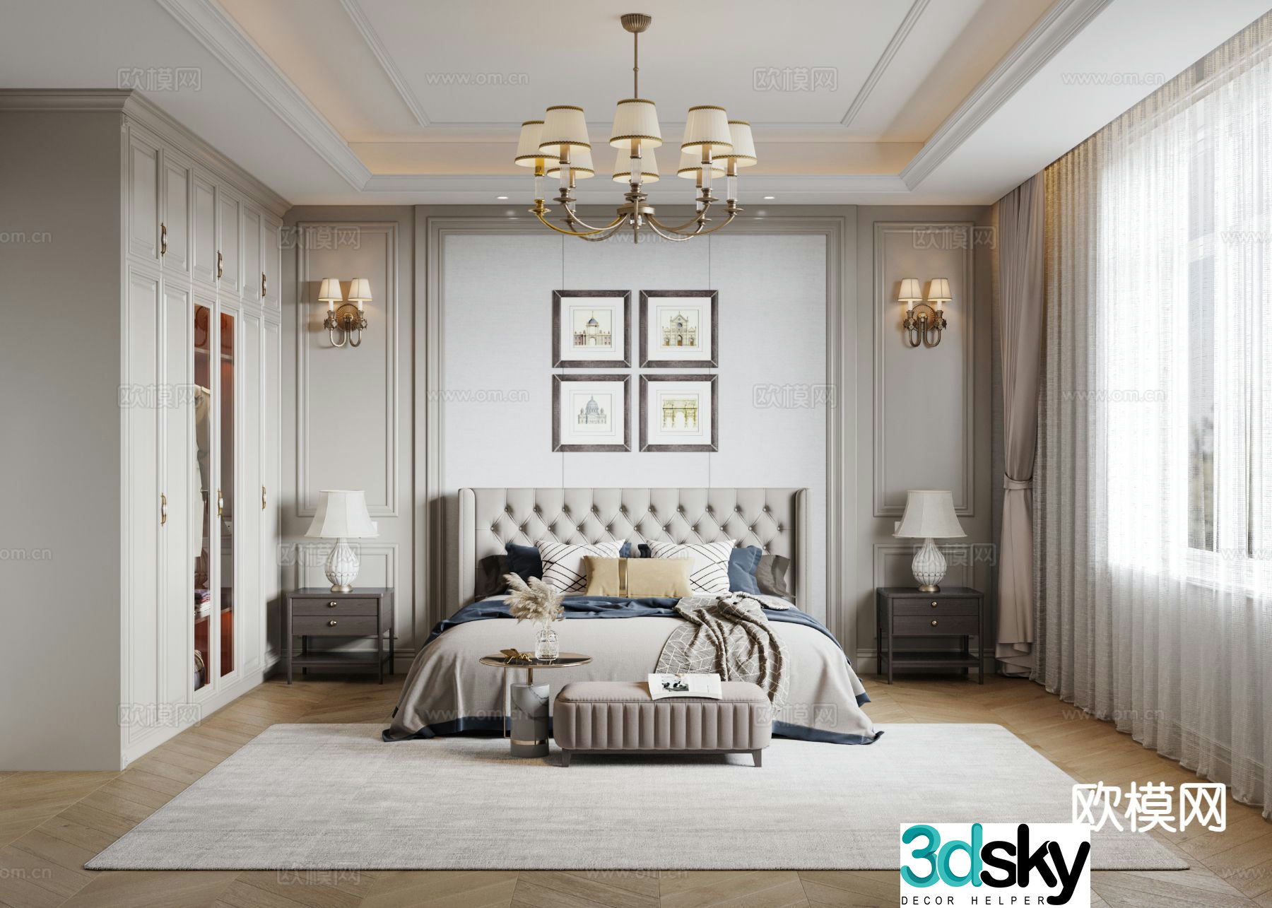 American style bedroom master bedroom 3d model