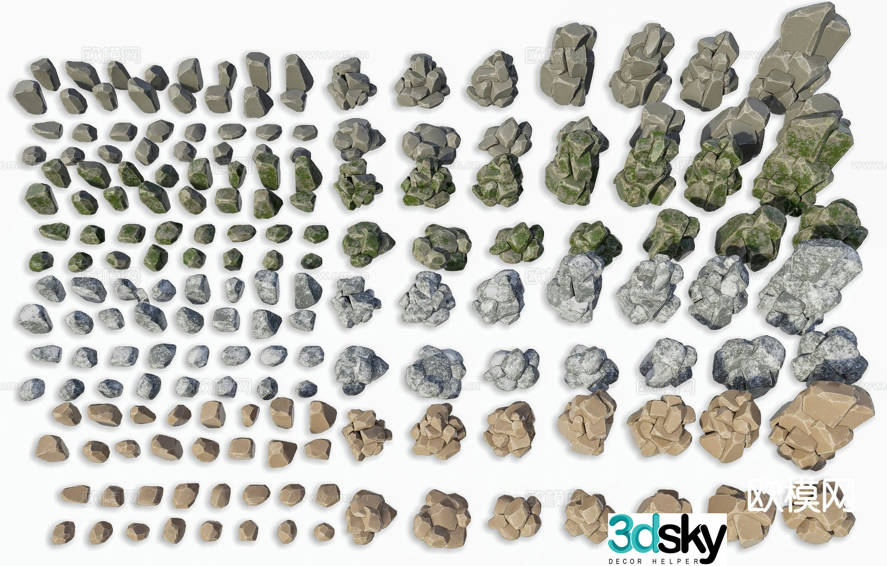 moss stone rock stones stone 3d model