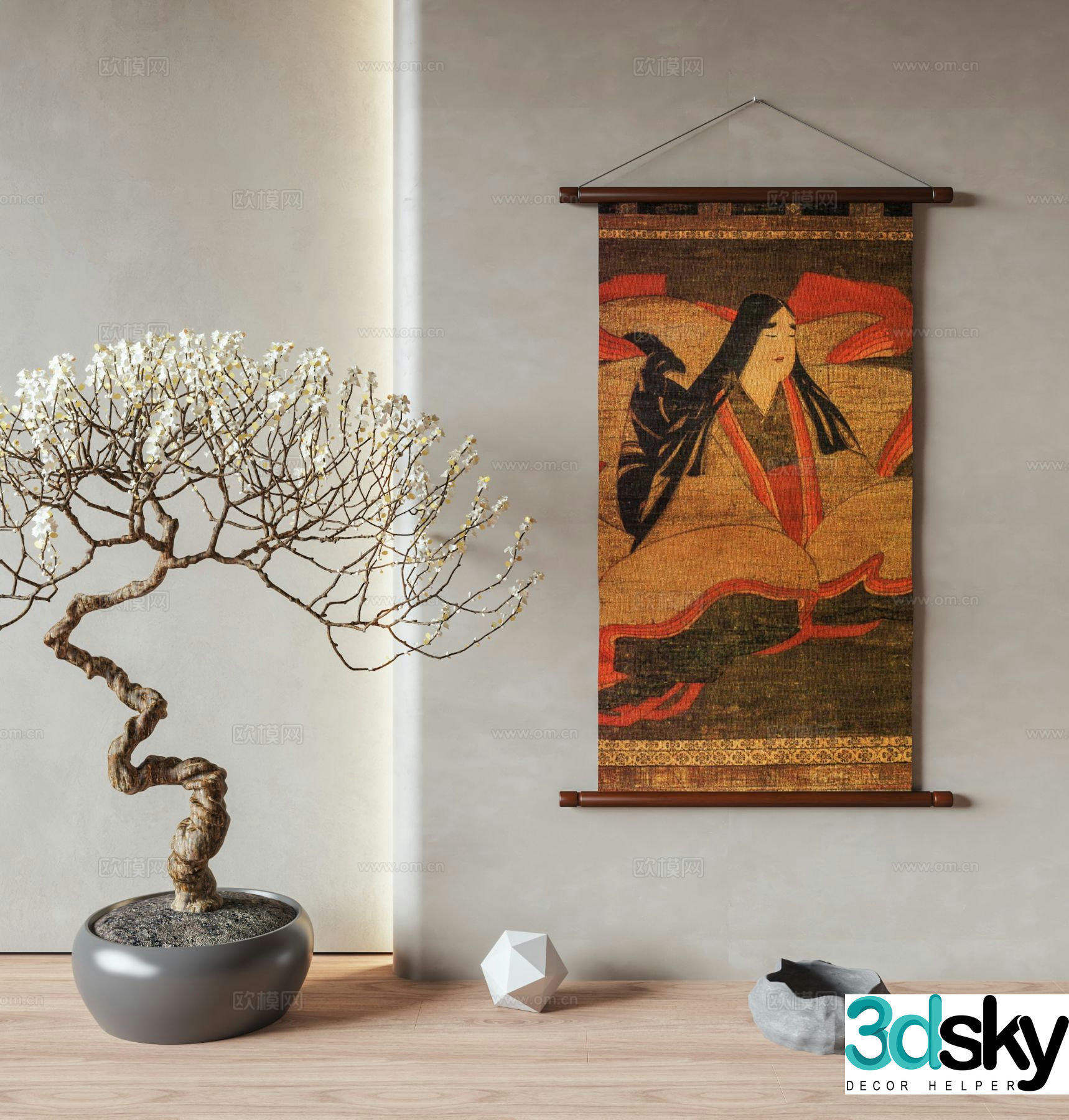 Japanese hanging painting scroll painting decorative painting 3D model