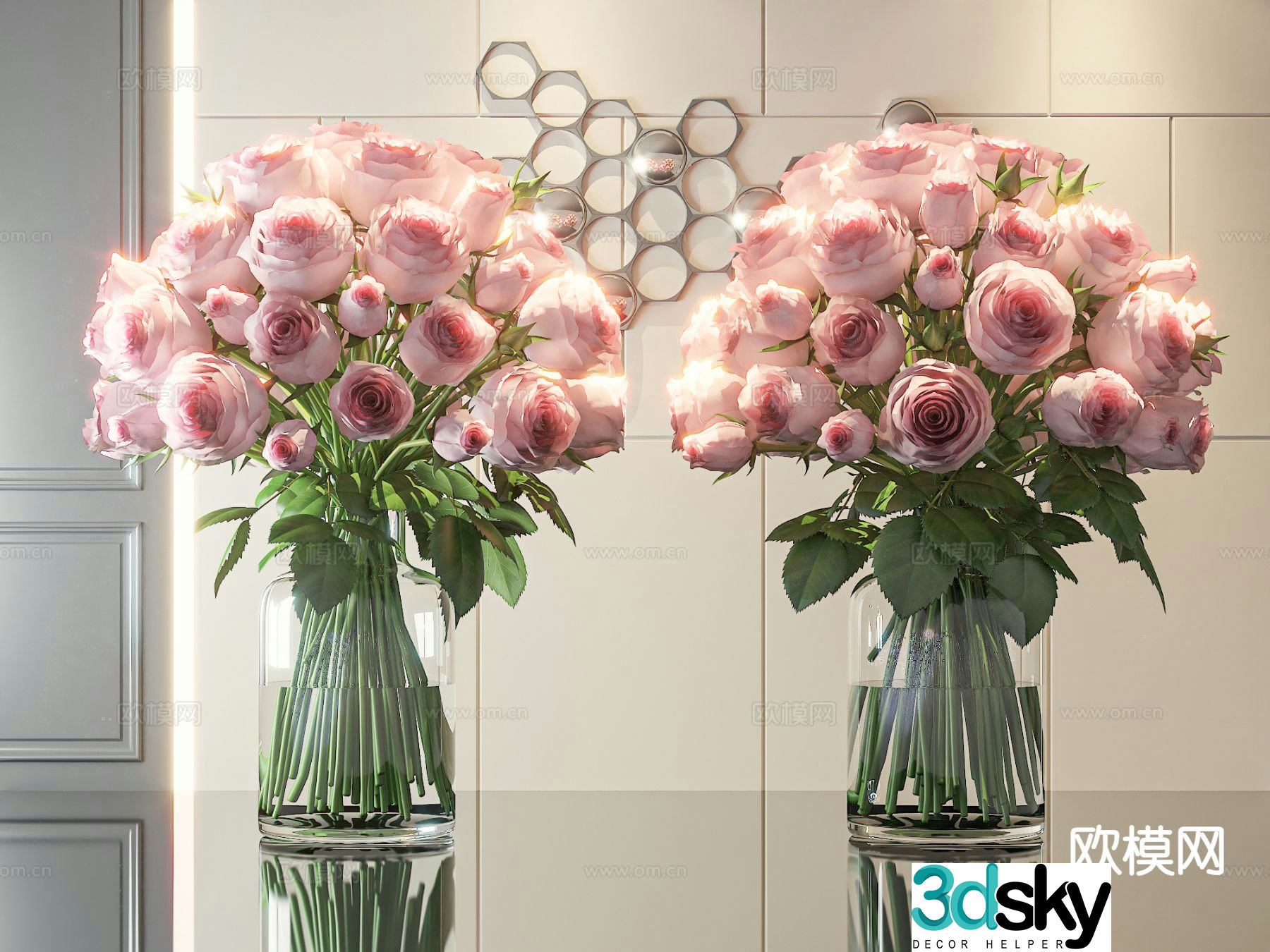Vase Floral Arrangement Flowers Rose 3d model