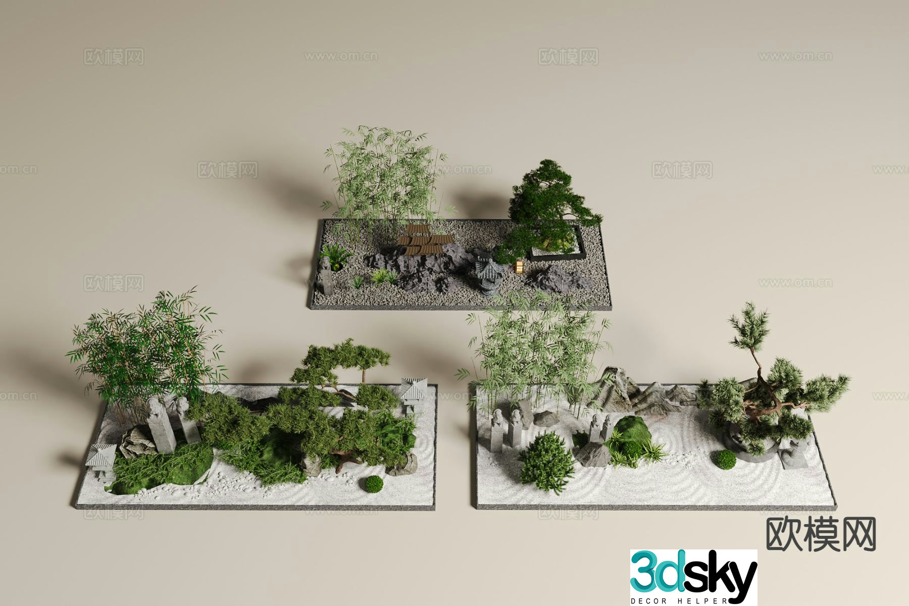 Rockery waterscape courtyard landscape sketch 3D model
