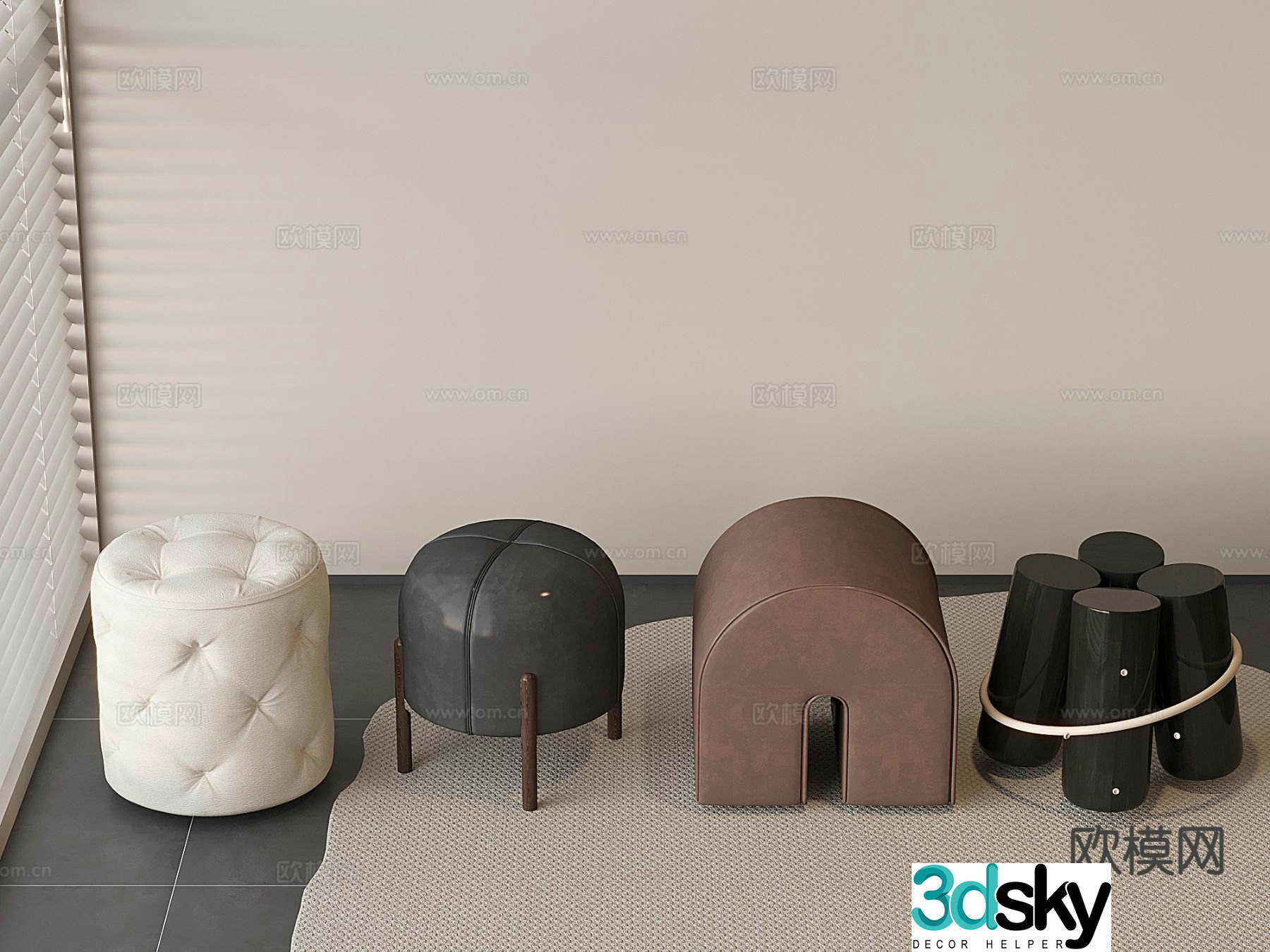 Leather stool low stool round stool sofa stool 3d model