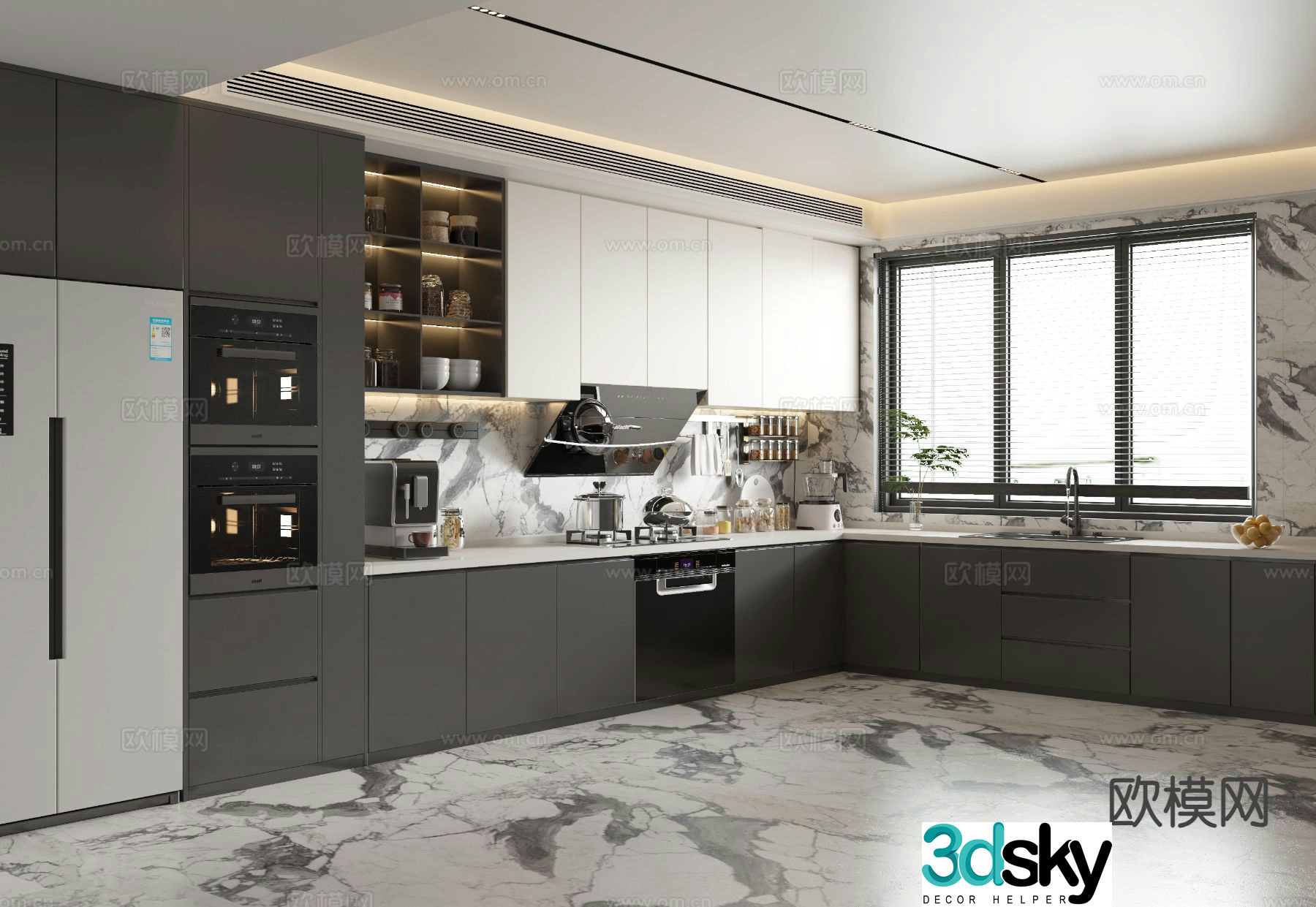 Modern open kitchen 3d model