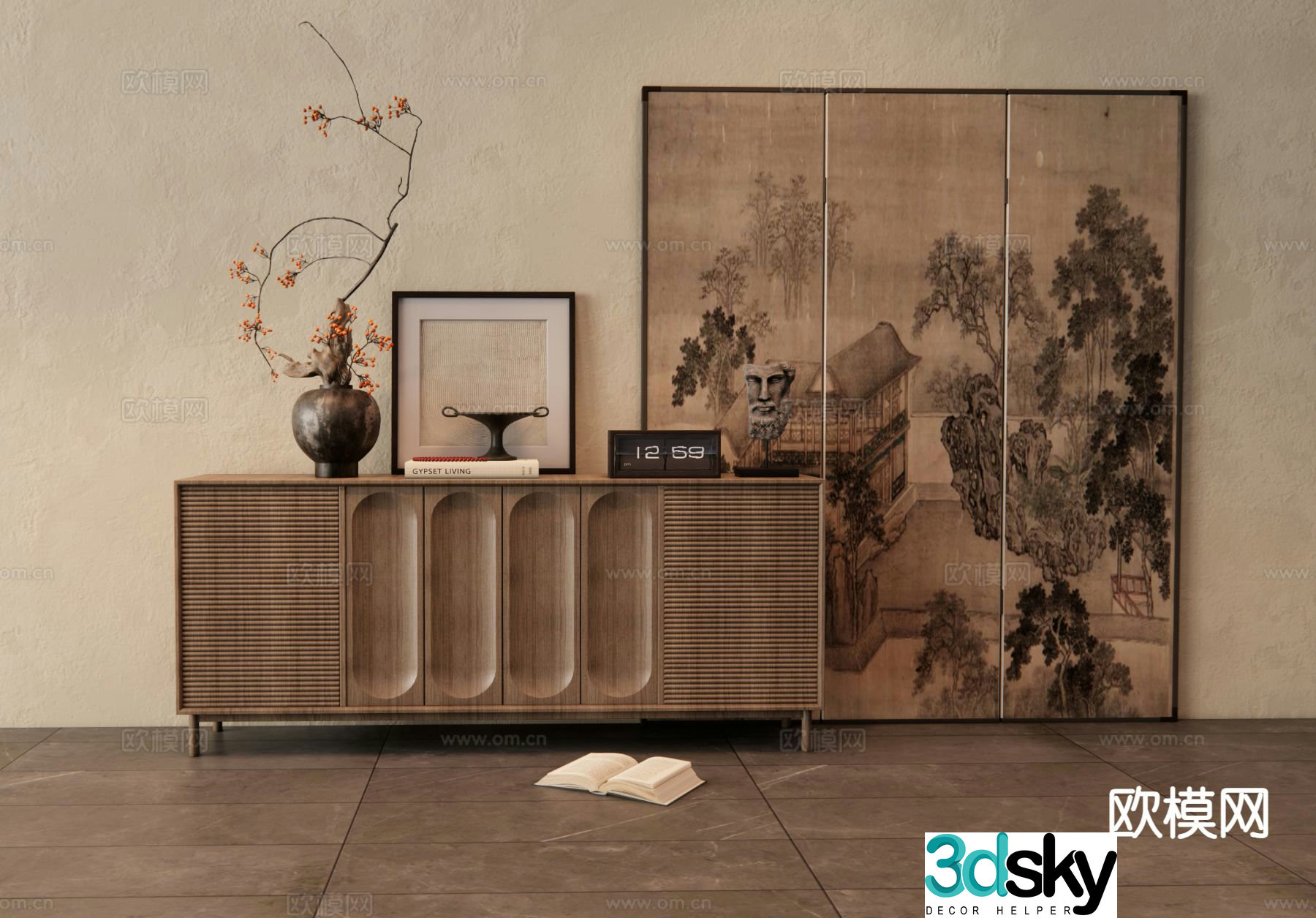 Wabi-sabi side cabinet entrance cabinet 3D model