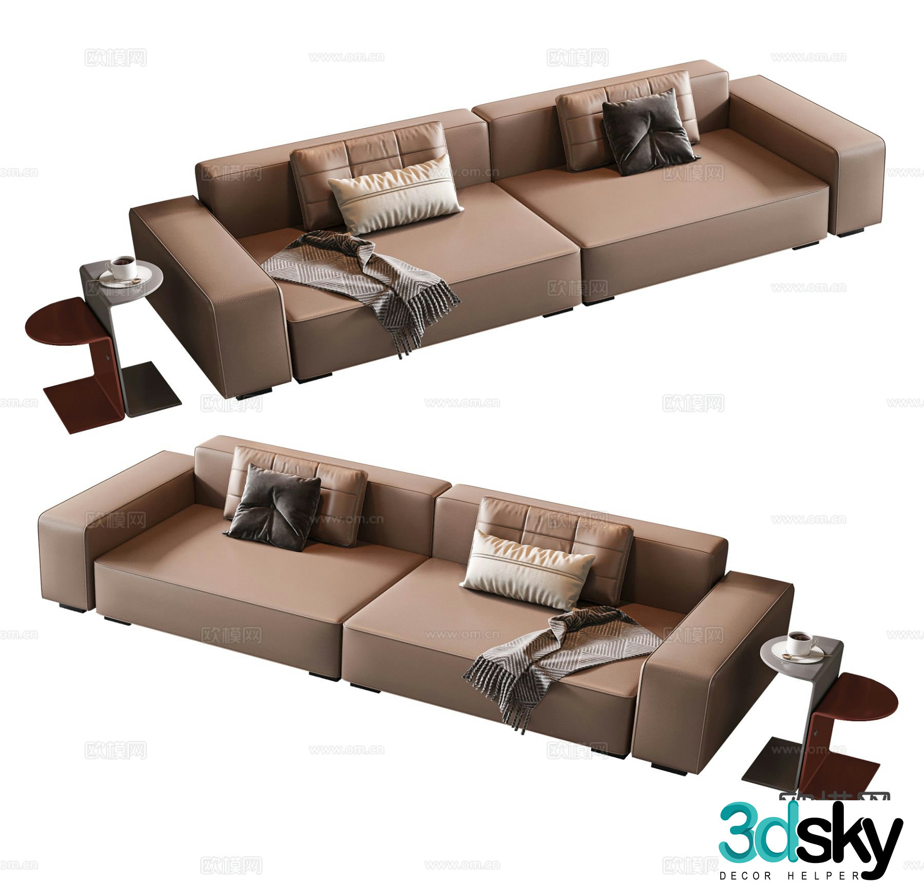 Modern loveseat leather sofa 3d model