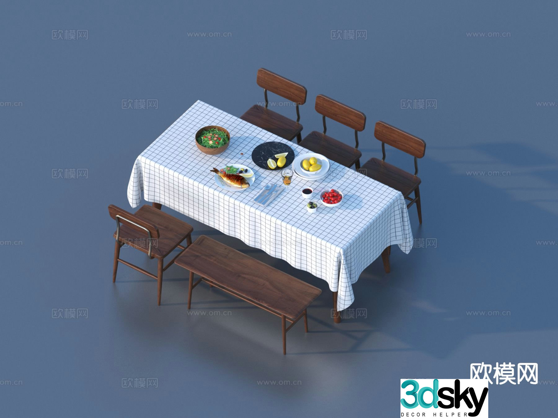 Modern dining table and chairs solid wood dining table 3d model