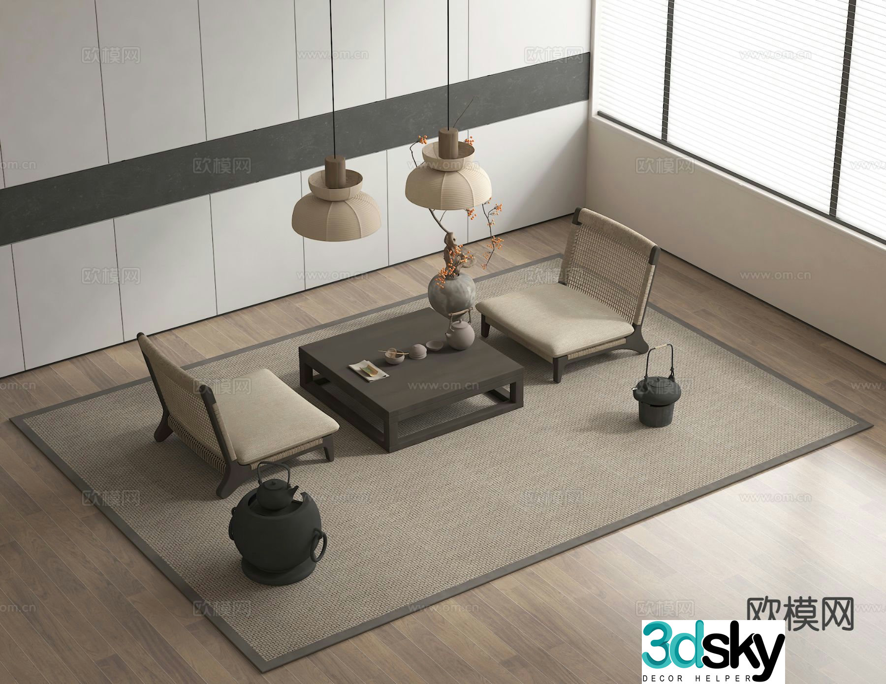 New Chinese style tea table tatami tea table 3d model