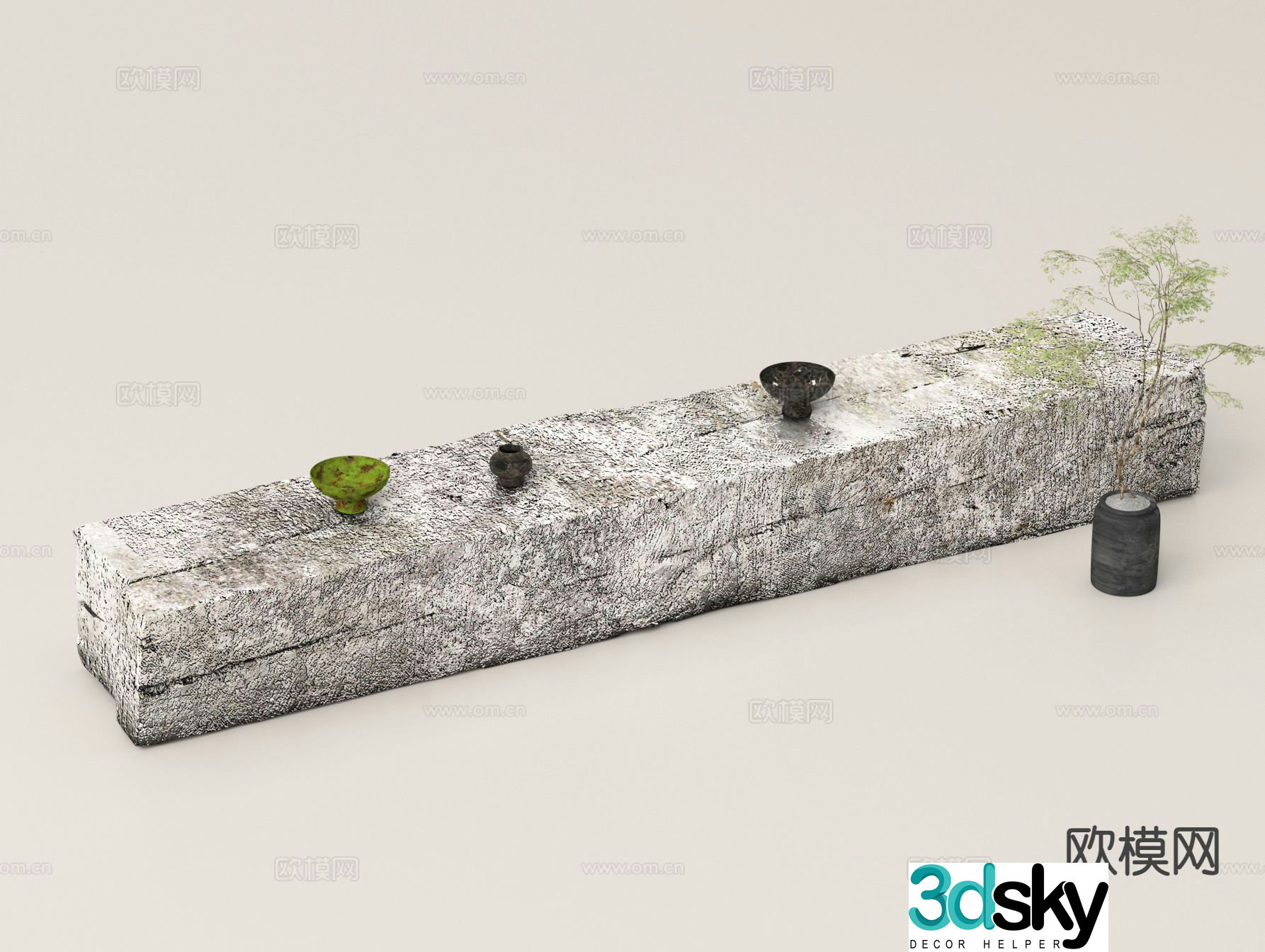 stone bench long stone chair bench stone 3d model