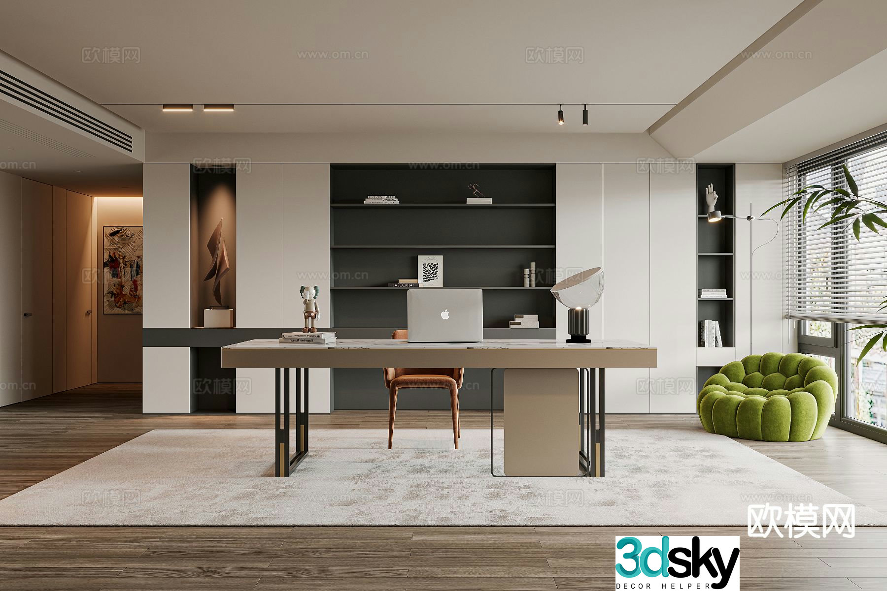 Modern study room 3d model