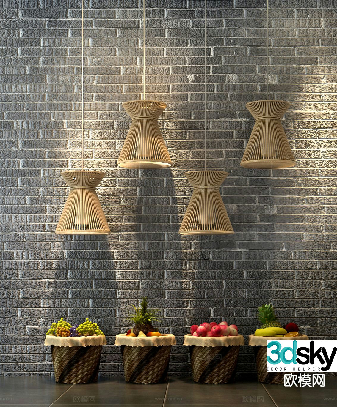 Wabi-sabi chandelier bamboo chandelier 3d model