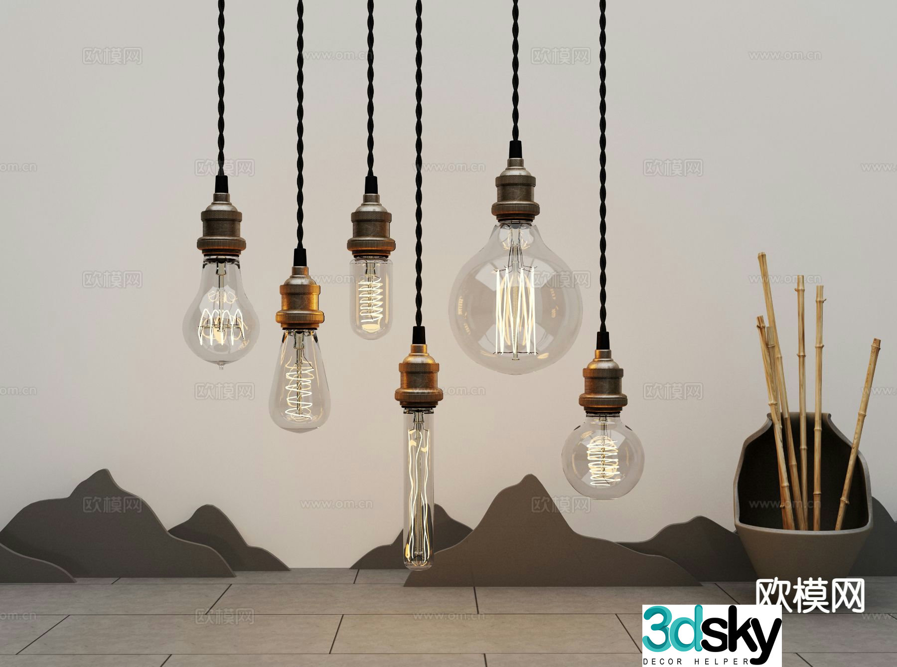 Modern glass bulb chandelier 3d model