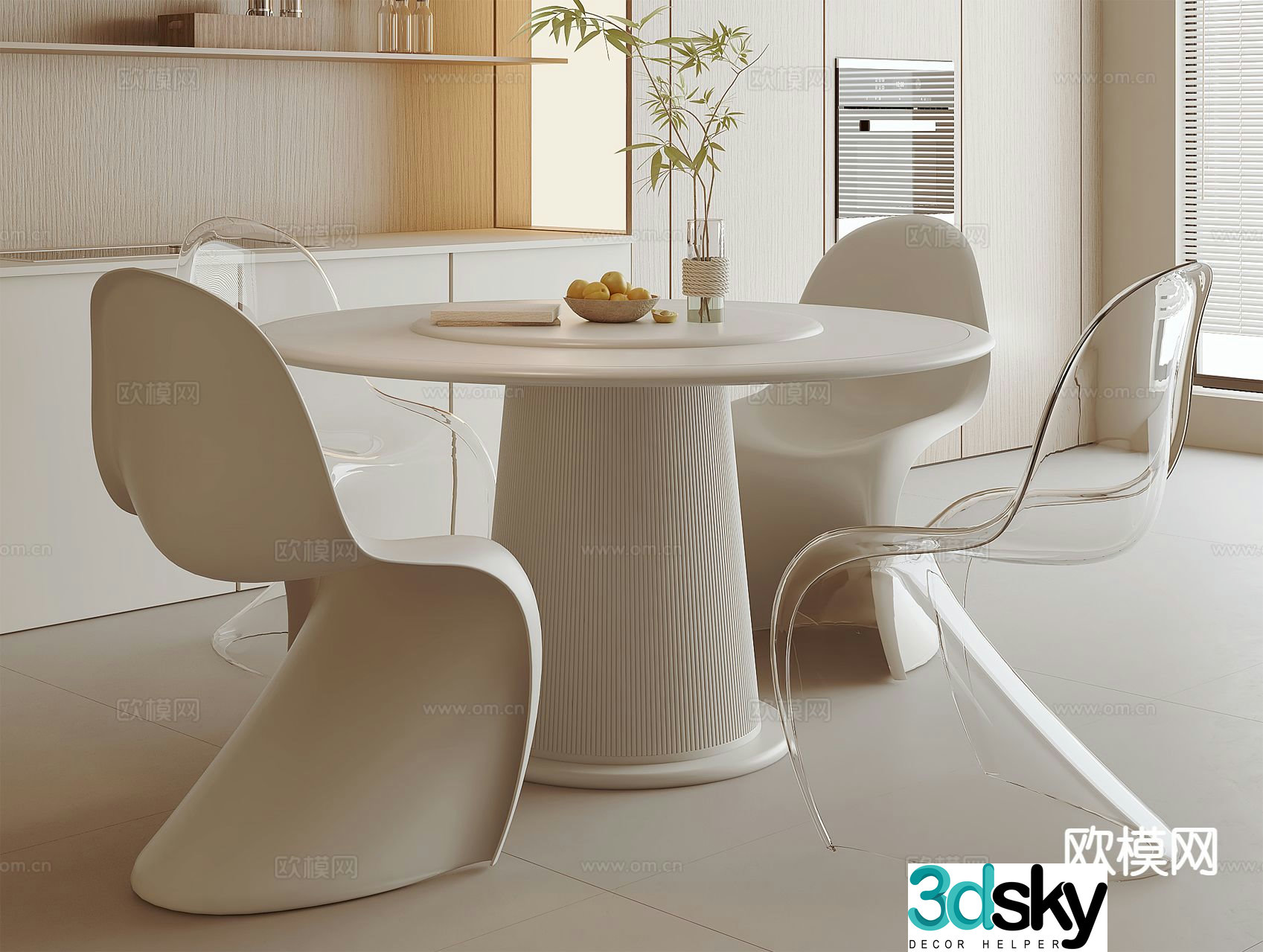 Cream style dining table and chairs 3d model