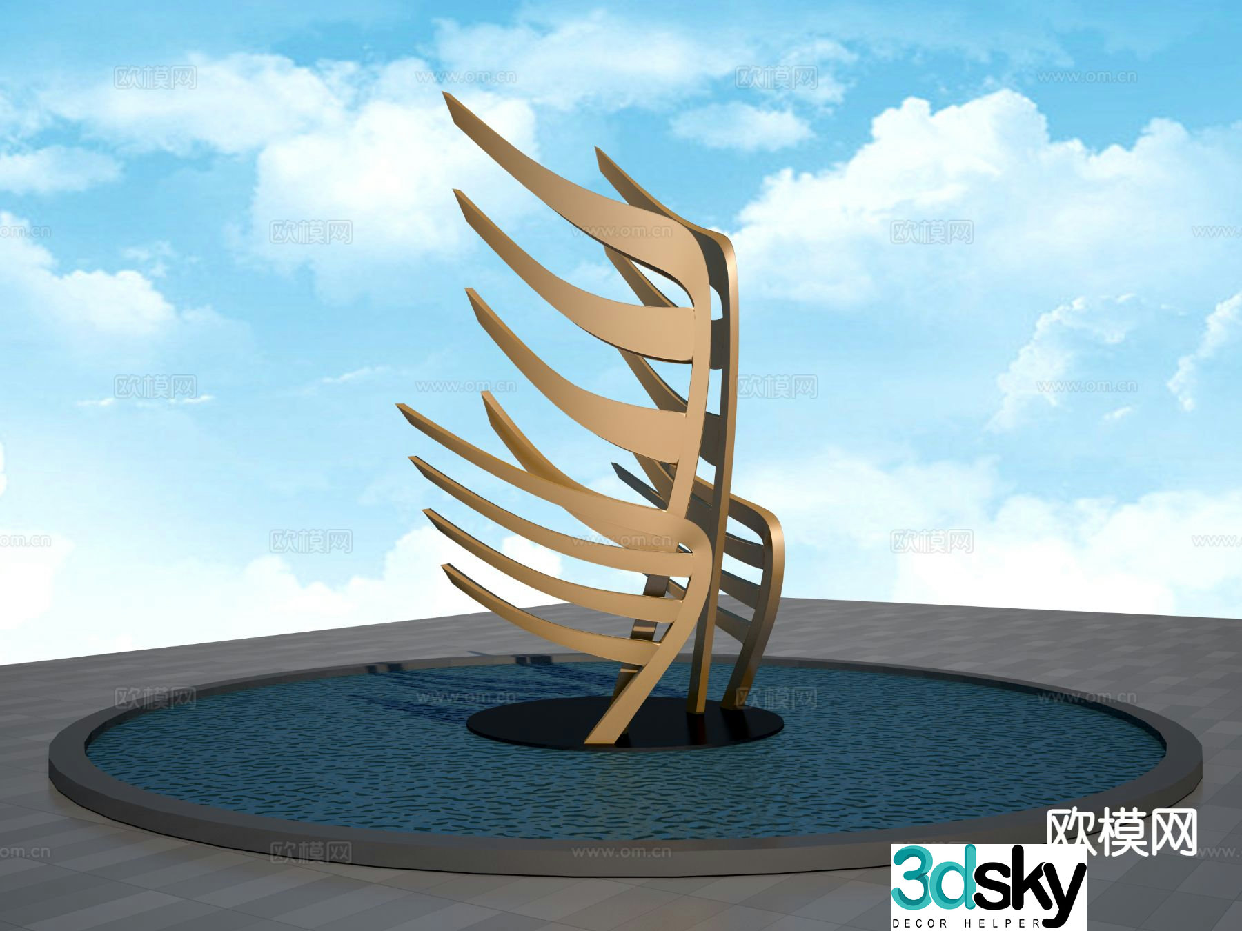 Wing sculpture square sculpture 3d model