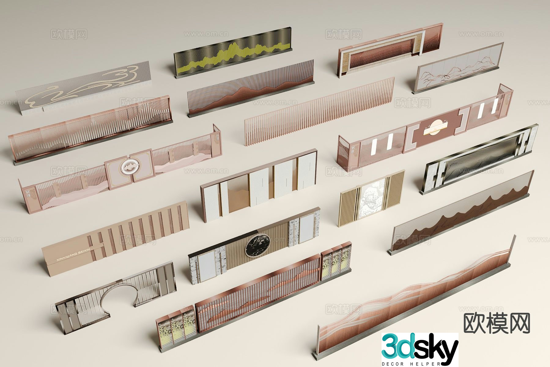 New Chinese style landscape wall park landscape wall 3D model