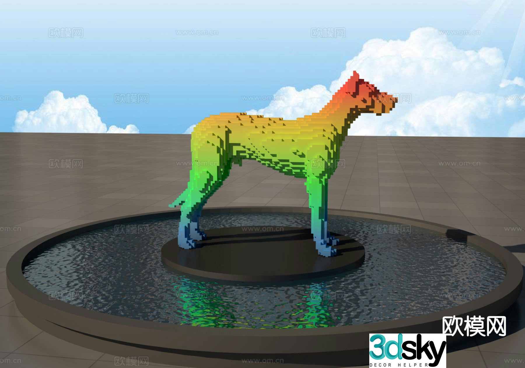 Pixel dog sculpture urban sculpture 3d model