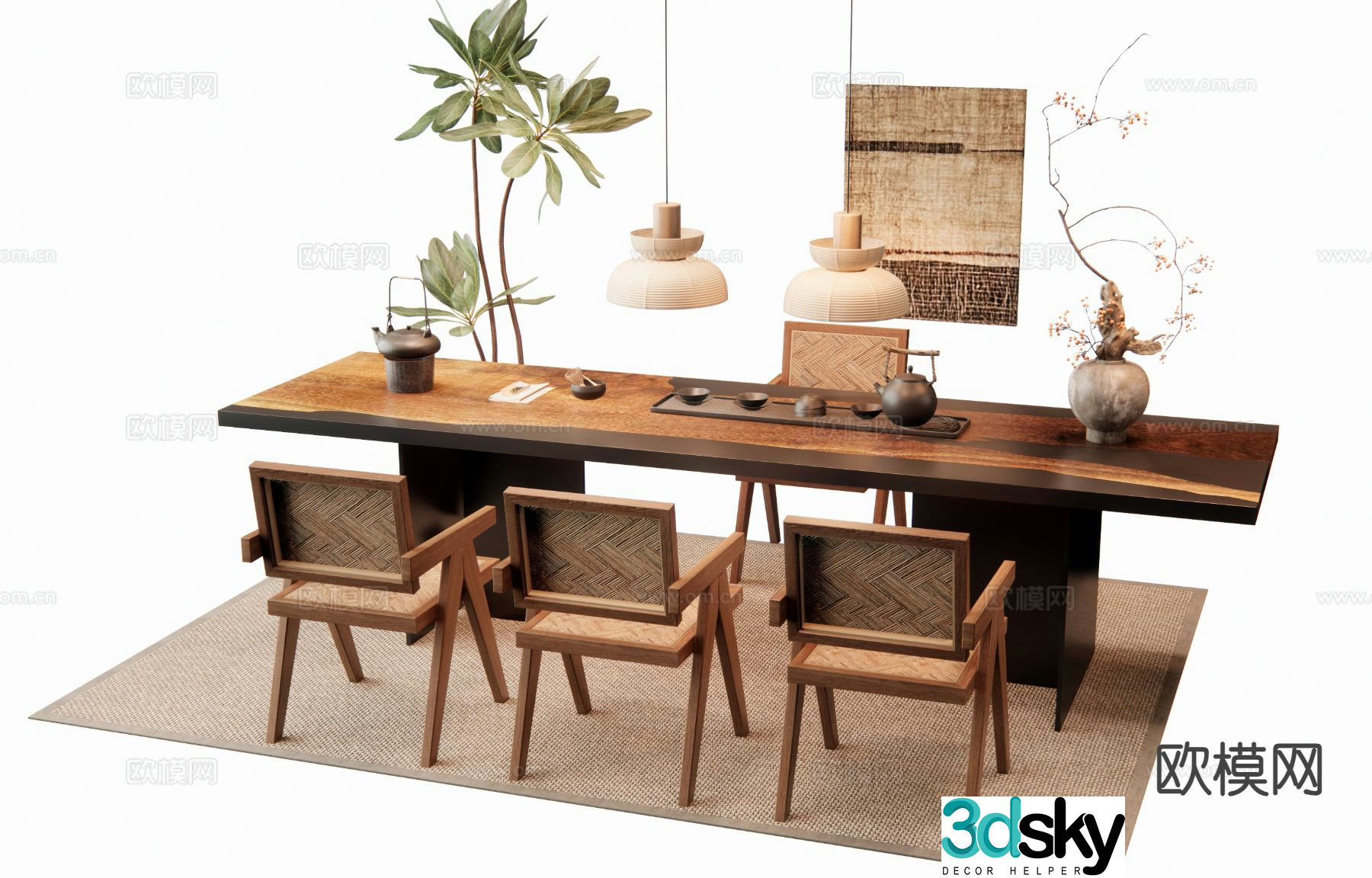 Wabi-sabi style tea table large plate tea table 3D model